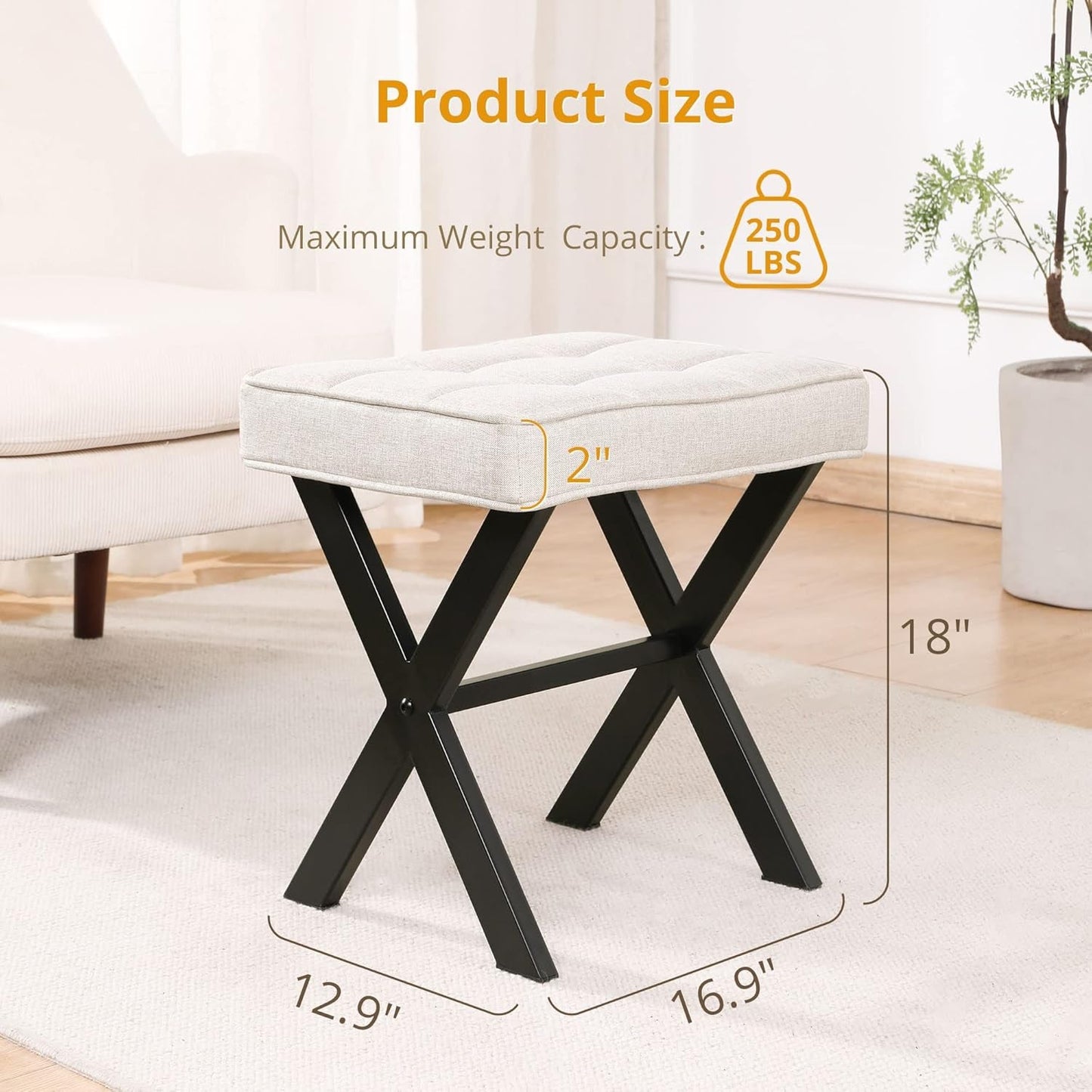 Linen Vanity Ottoman Foot Stool 16.9x12.9x18 Inches