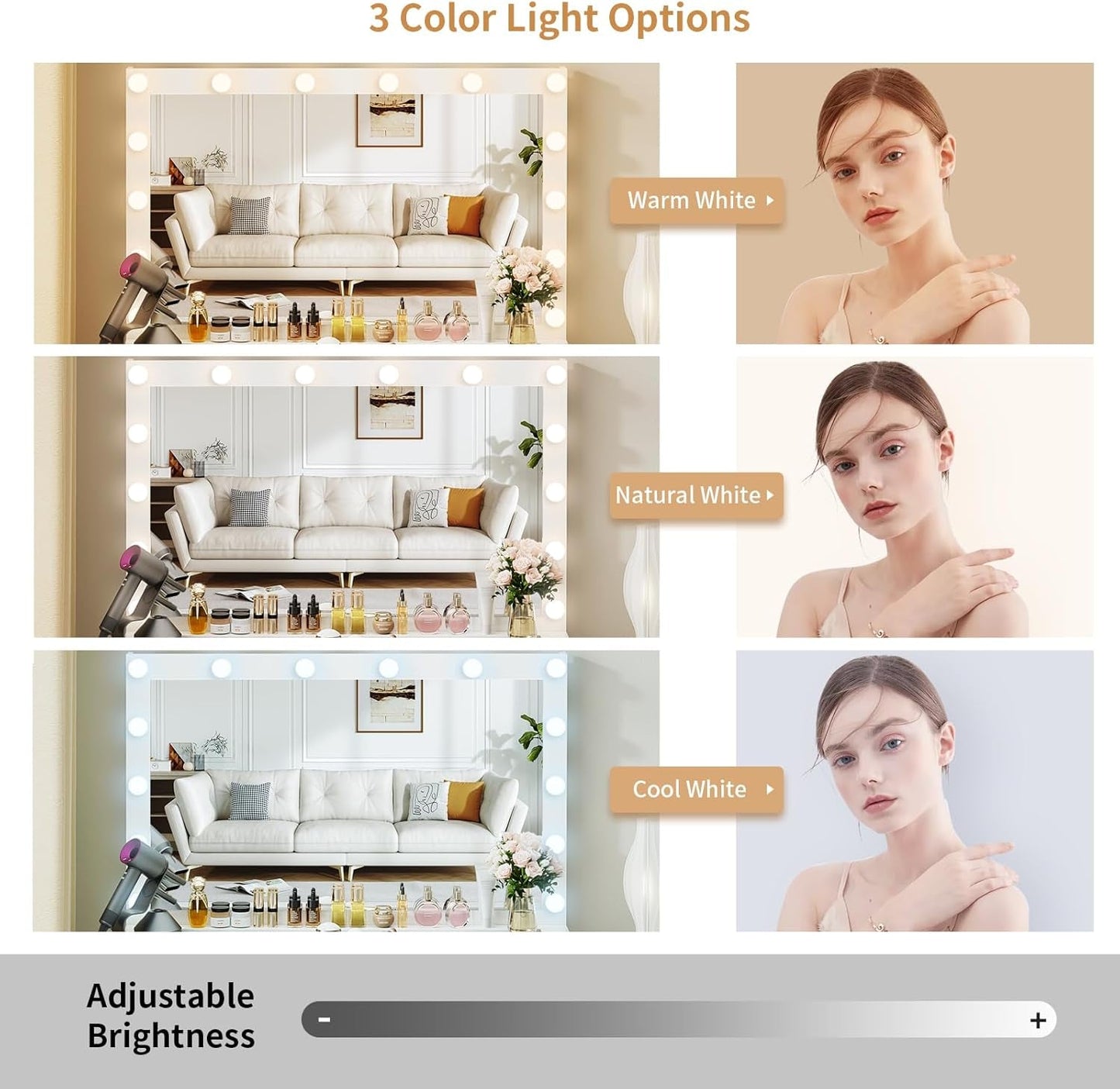 White Lighted Vanity Desk With Adjustable Brightness