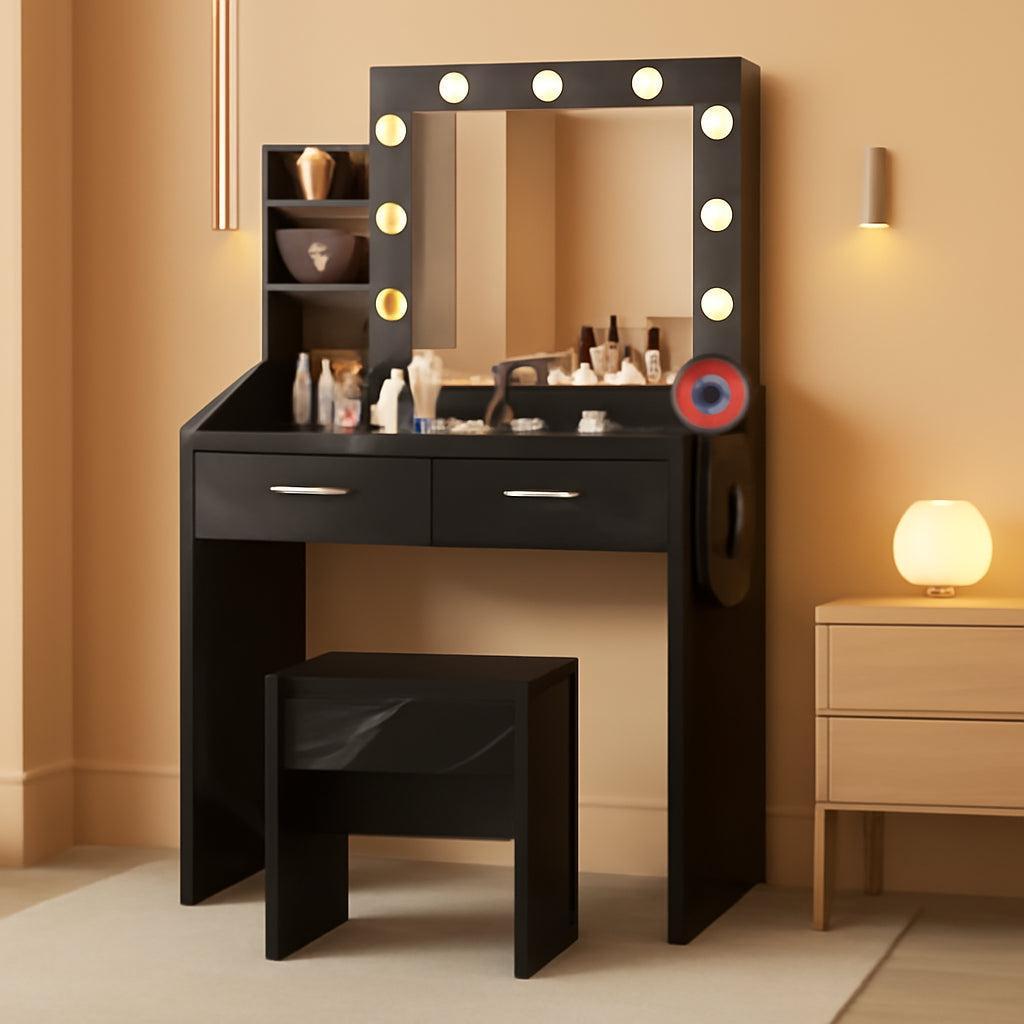Contemporary Marble Vanity Desk With Dimmable LEDs