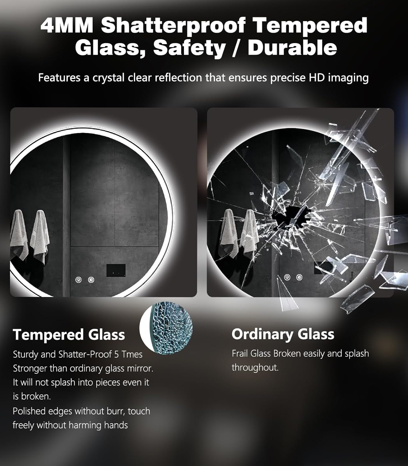 40 Inches LED Vanity Mirror Dimmable TemperedGlass