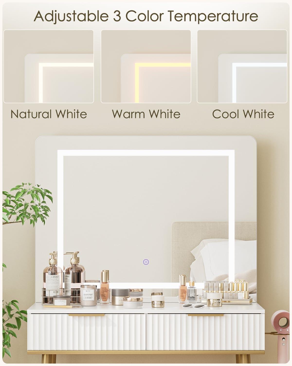 Luxurious White Vanity Desk With Ornamental Accents