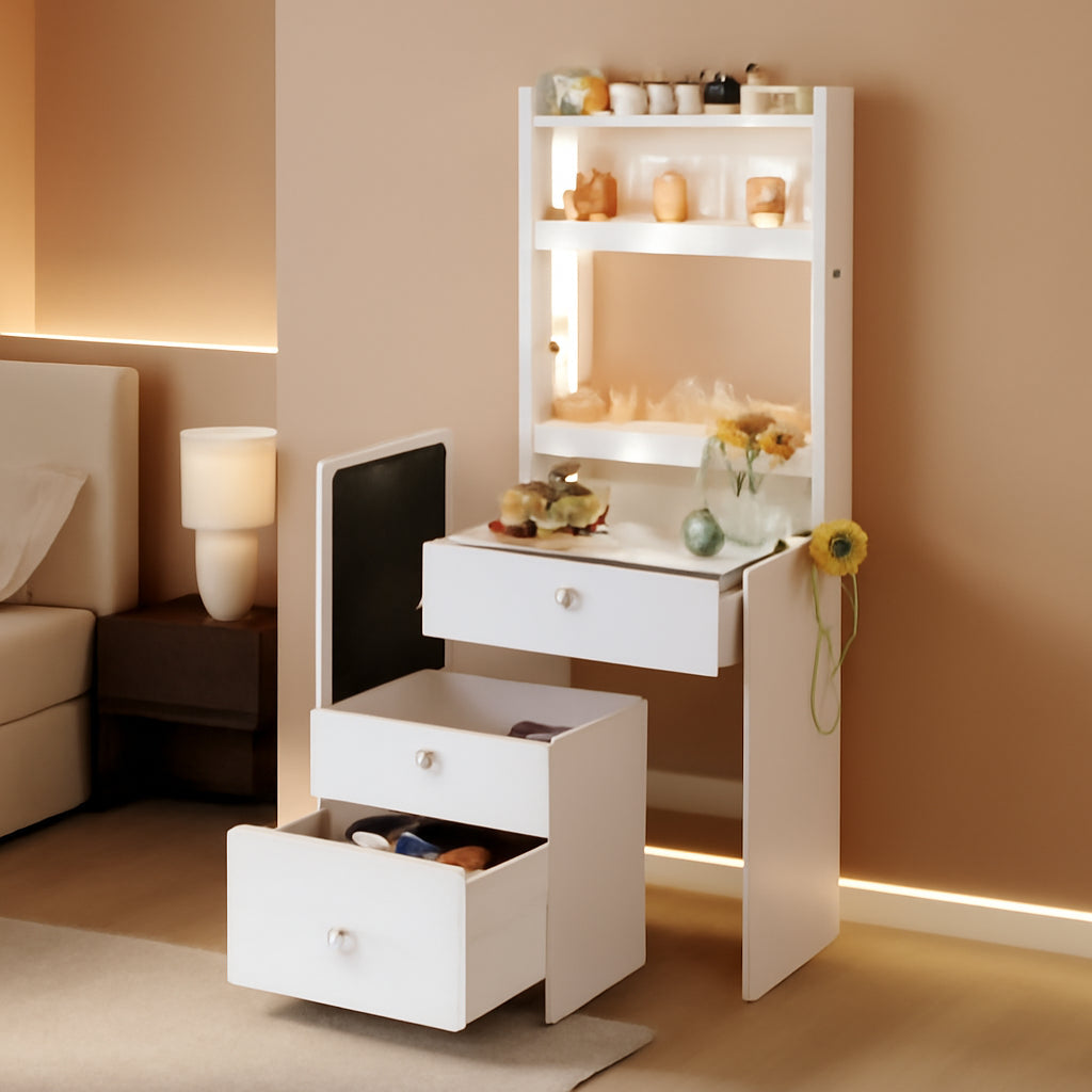 White Makeup Vanity Desk With High Capacity USB Charging