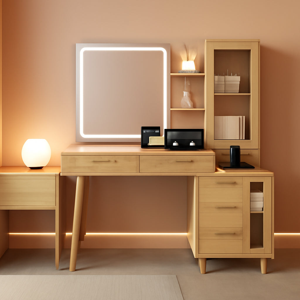 Forty Nine Inch Natural Oak Vanity Desk With Illumination