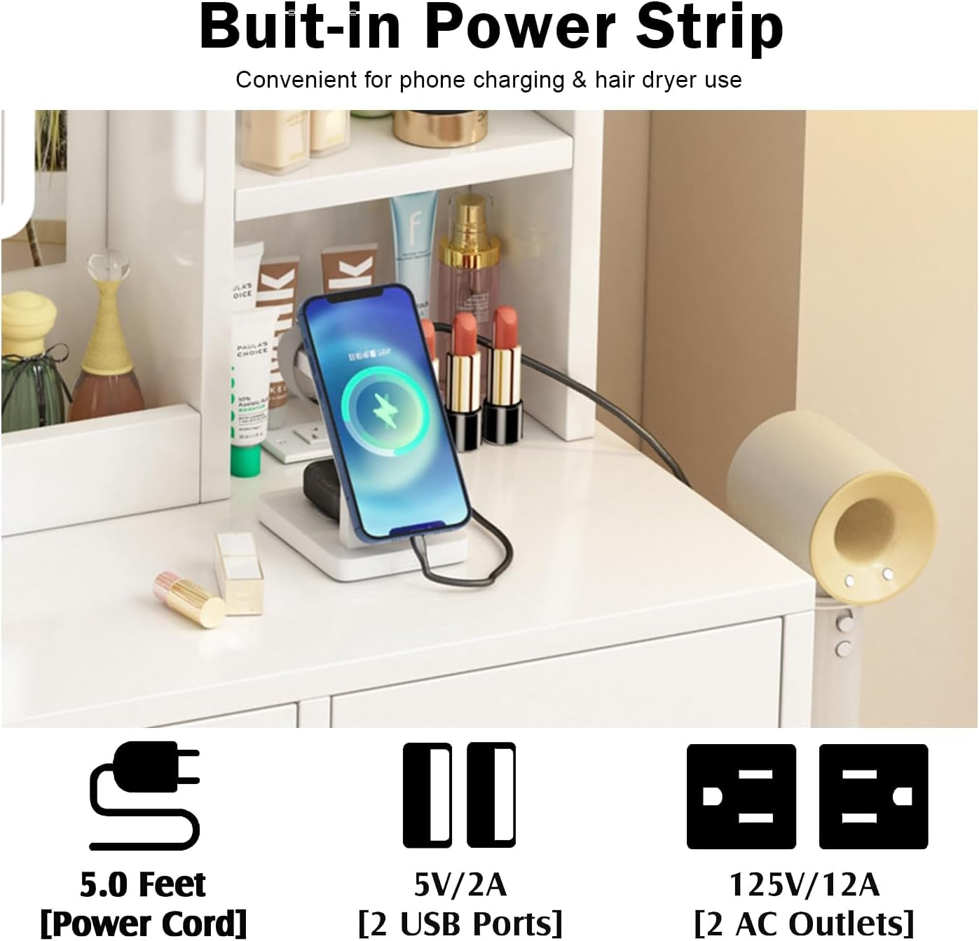 Vanity Desk With Ultra Bright Illuminated Mirror Storage