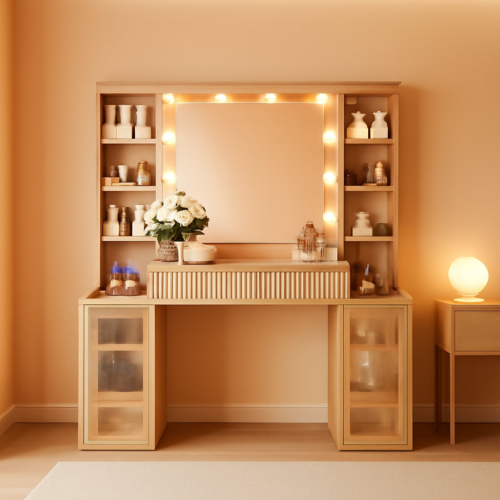 Oak Fifty Six Inch Ultra Luxurious Makeup Vanity Desk Lights