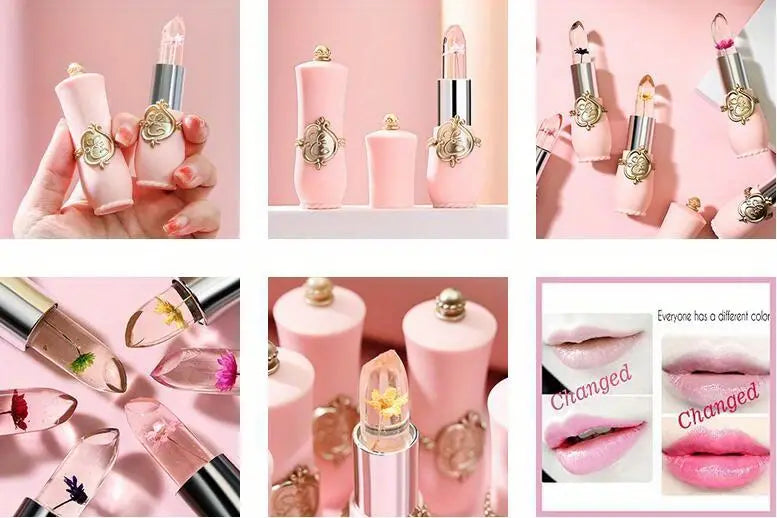 NNETM Flower Jelly Lipstick Temperature Change Moisturizer Long Lasting Lip Gloss Lip Balm