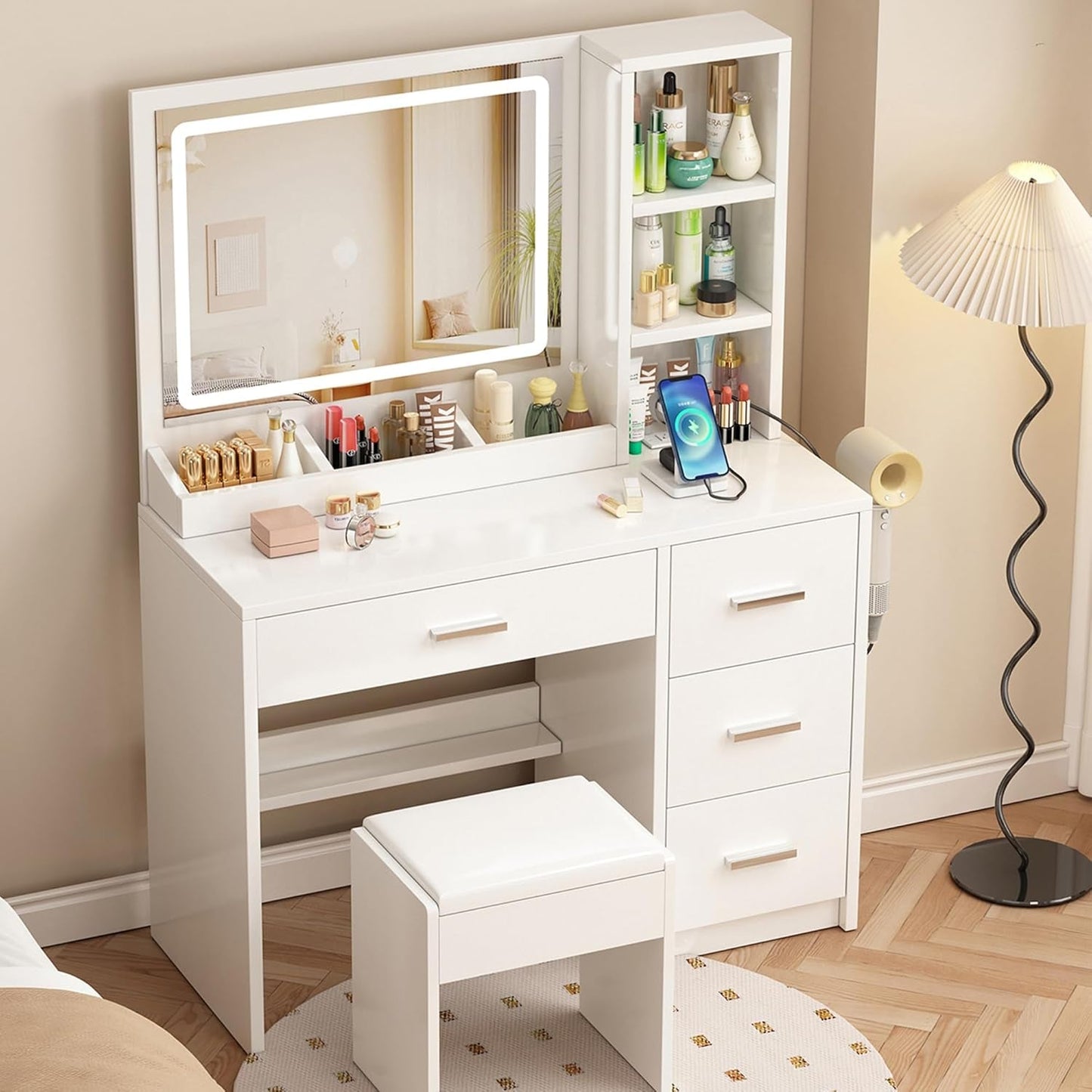 Vanity Desk With Ultra Bright Illuminated Mirror Storage