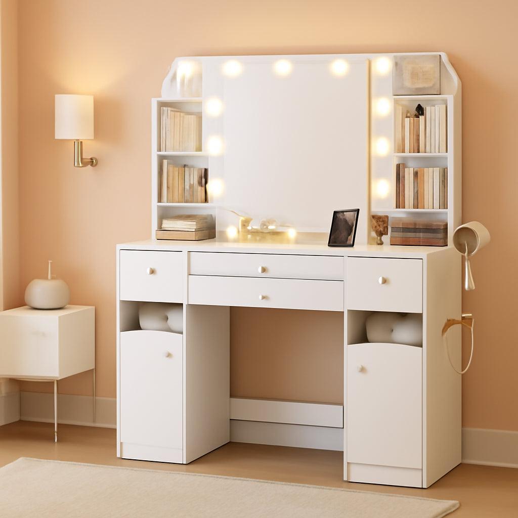 42.5-Inch Vanity Desk With LED-Illuminated Mirror System