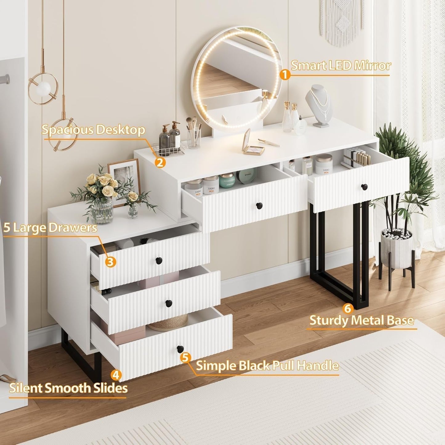 White Vanity Desk With Professionally Calibrated Lights