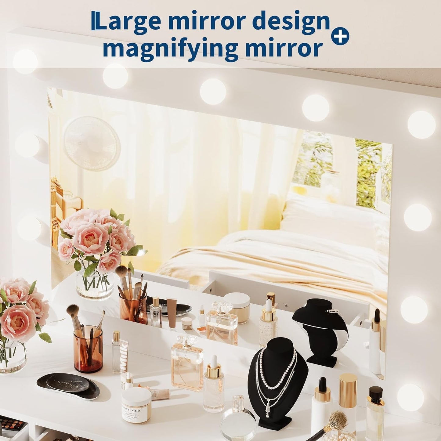 White Vanity Desk With Mirror And Storage Drawers Pro