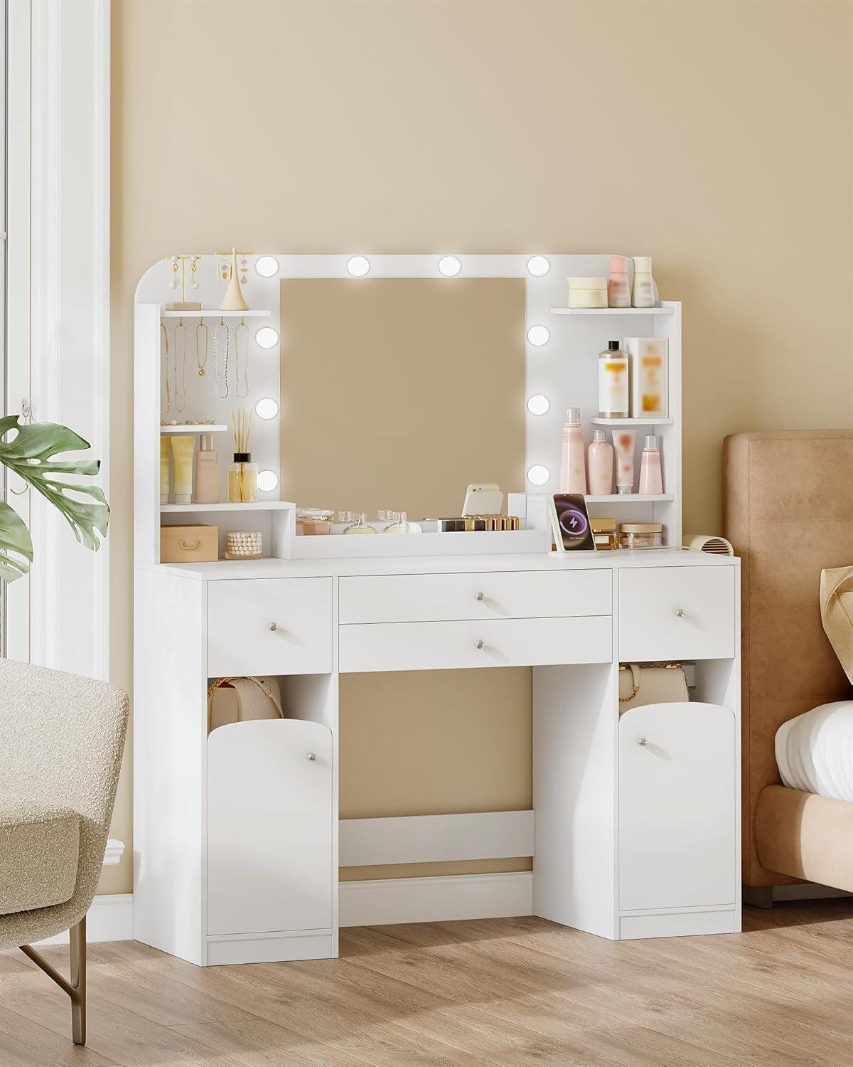 42.5-Inch Vanity Desk With LED-Illuminated Mirror System