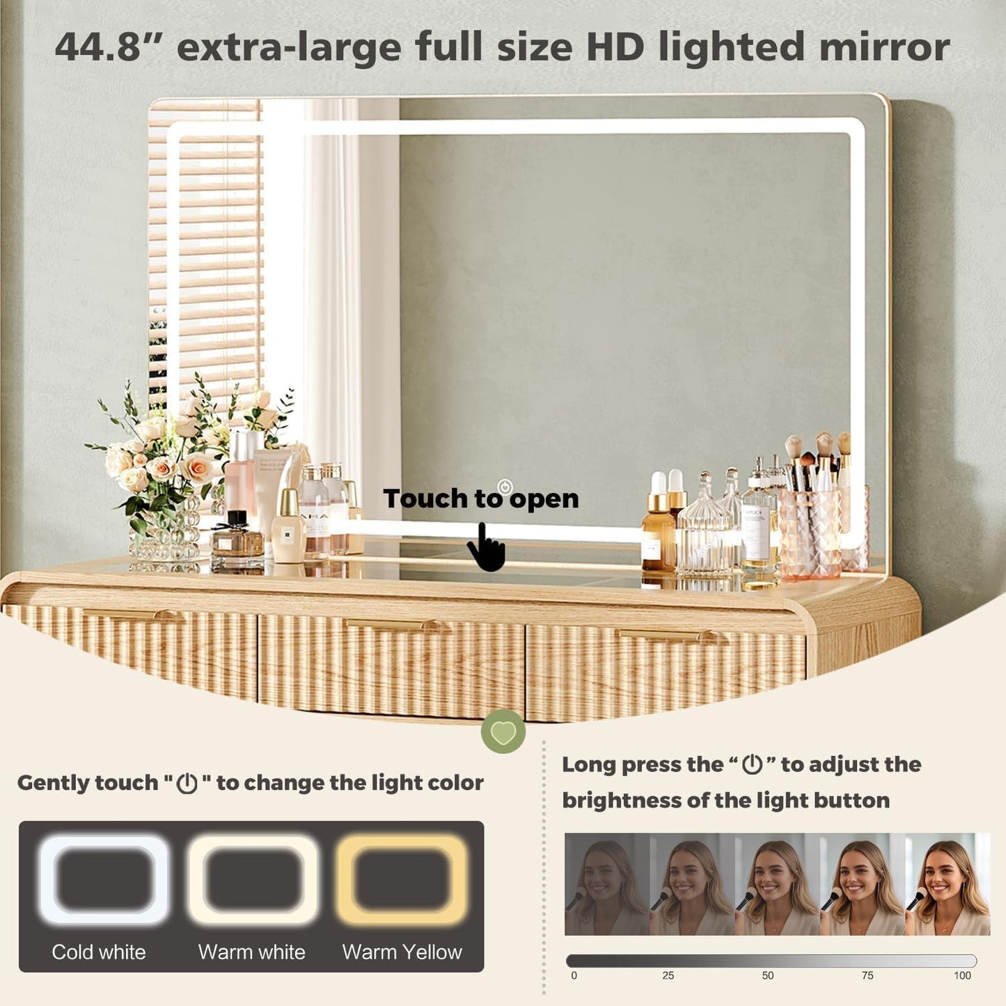 Oak 47 Inch Makeup Vanity Desk Lights