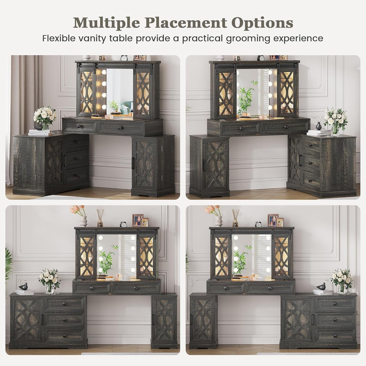 Brown Makeup Vanity With Illuminated Mirror Armoire