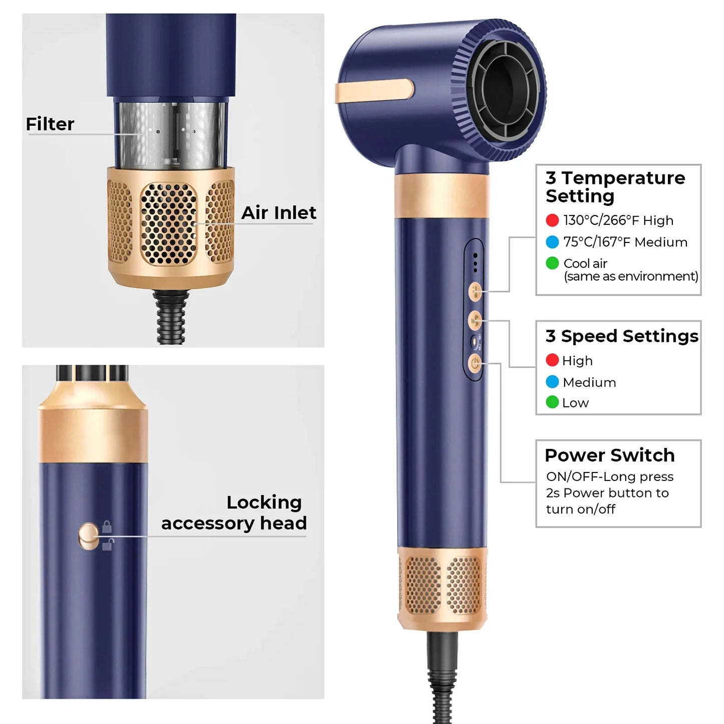 7 In 1 Hair Dryer Brush Brushless High Speed Hair Dryer