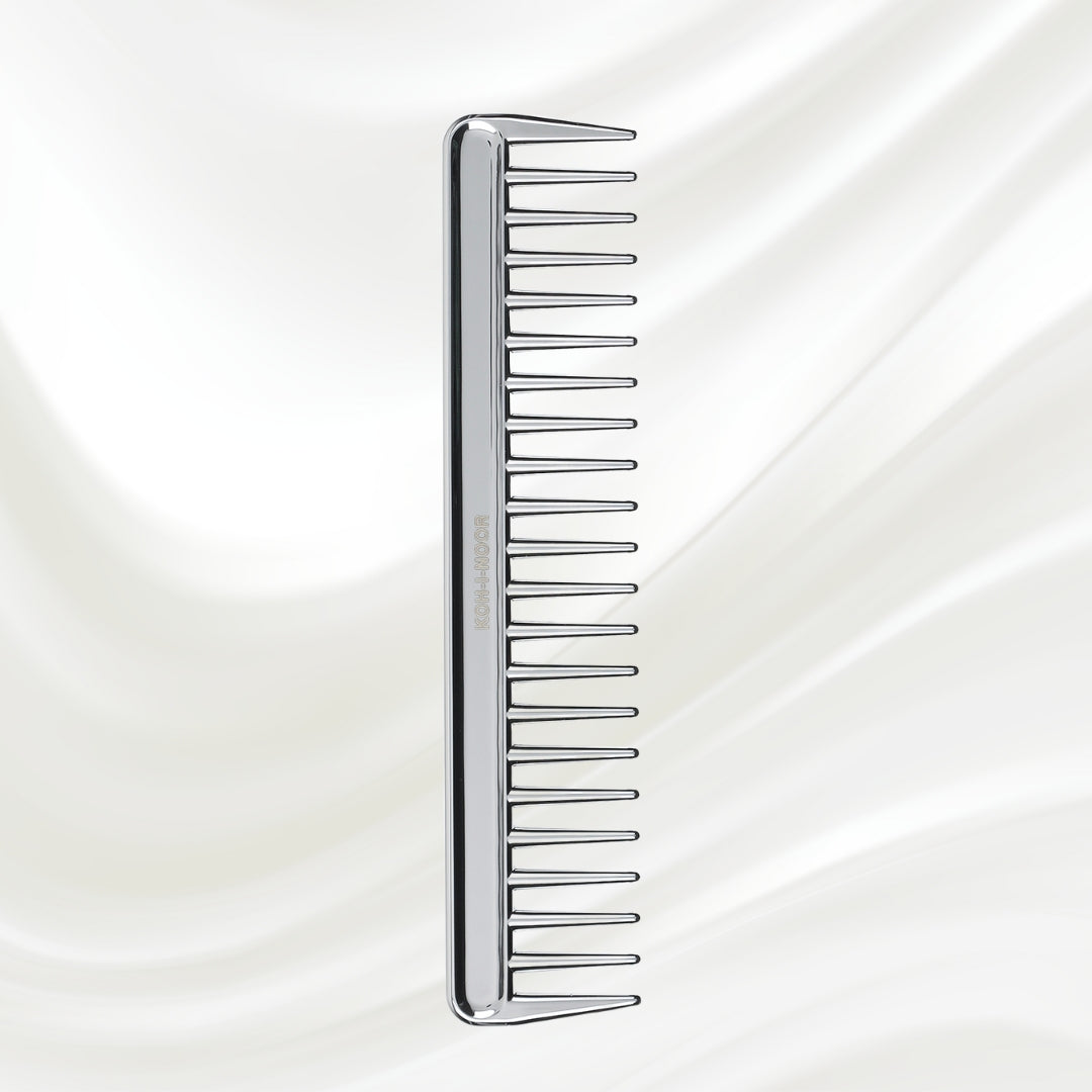 Metallic Wide Tooth Comb - Chrome & Gold Plated for Wet Hair Detangling