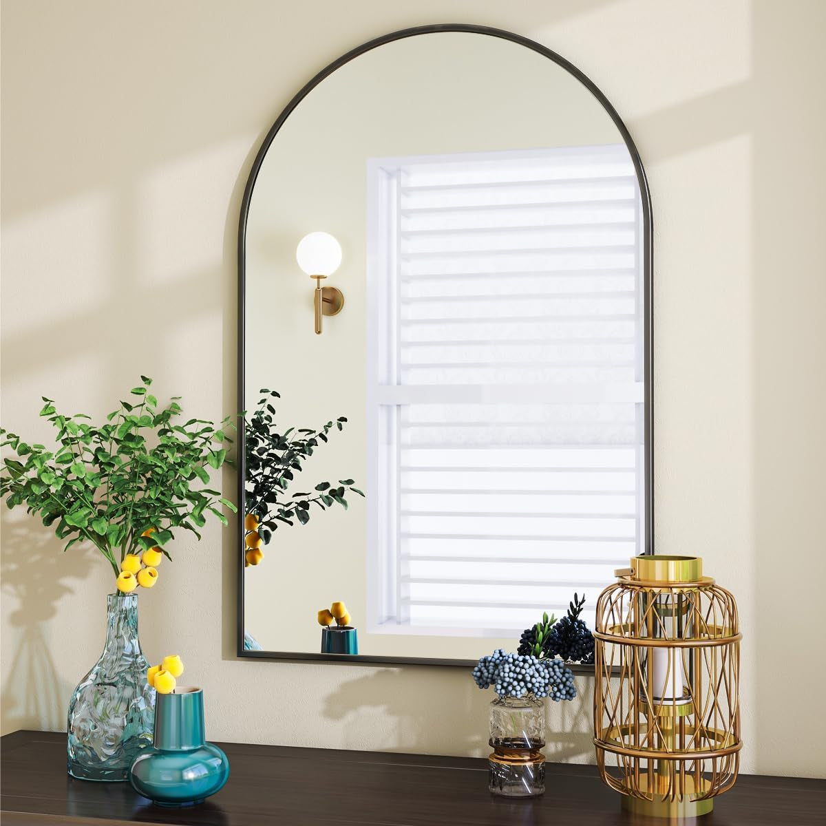 Arched Wall Mirror 24x36 Black Frame Wall Mounted Vanity