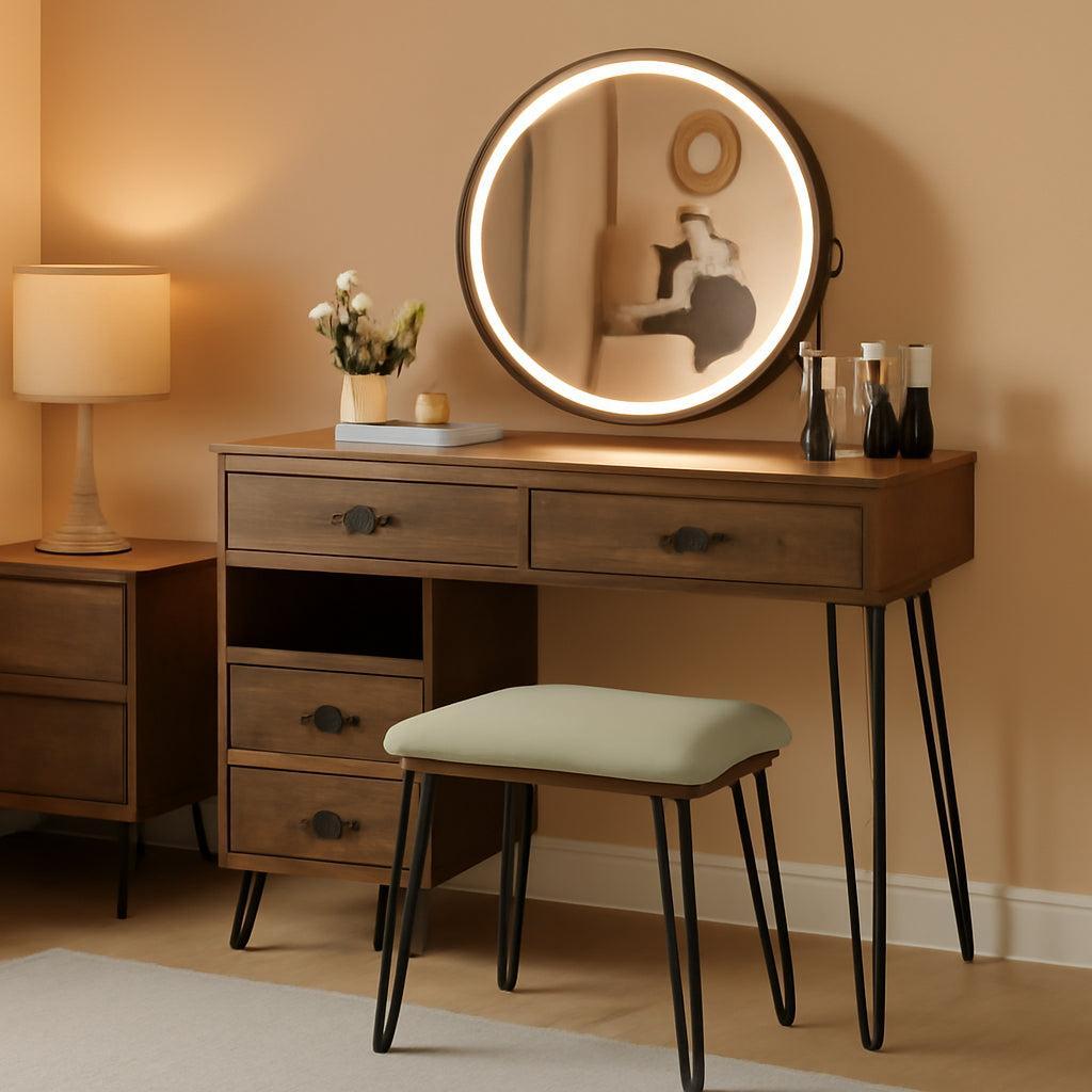 Vanity Desk With Adjustable Lighted Mirror Drawers