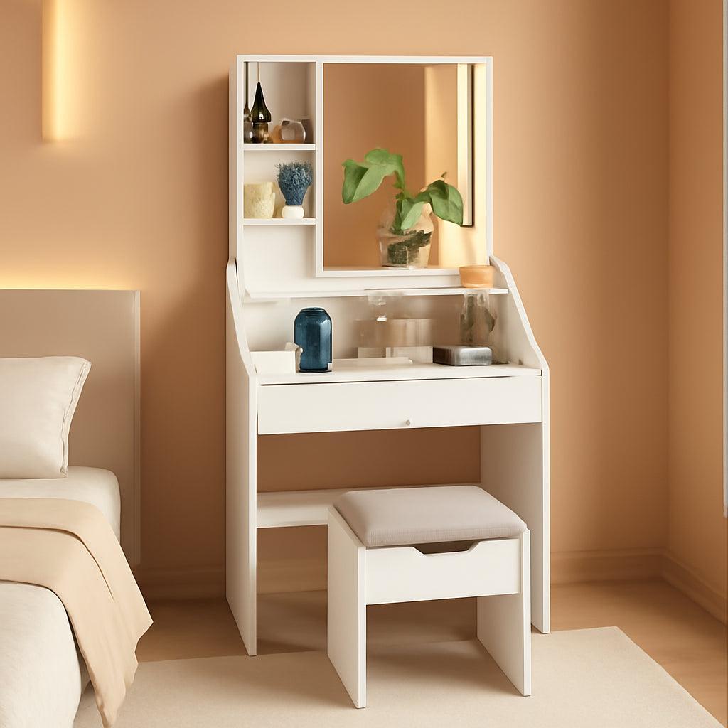 White Vanity Desk With LED Illuminated Mirror Pro Series