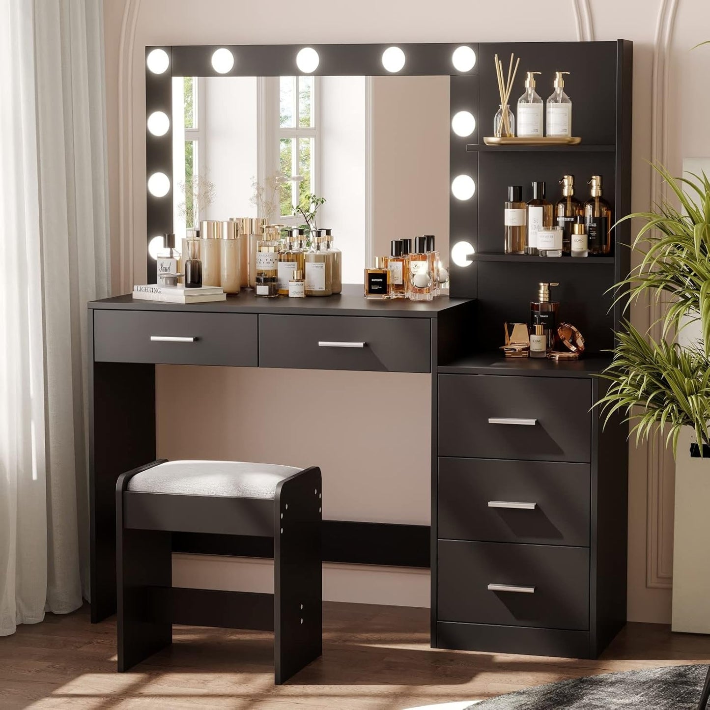 46.7-Inch Black Makeup Vanity Desk All-in-One Storage Unit
