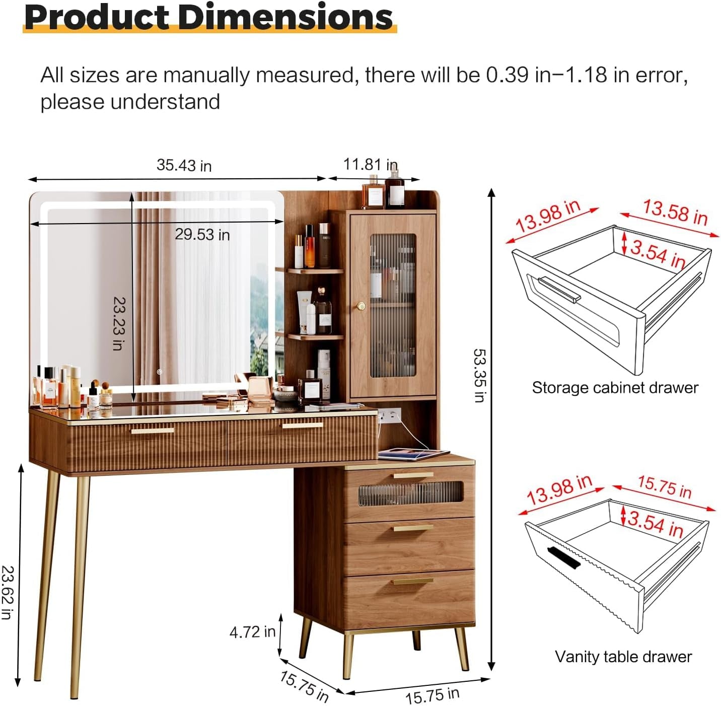 Brown Vanity Desk With Premium LED Illuminated Mirror