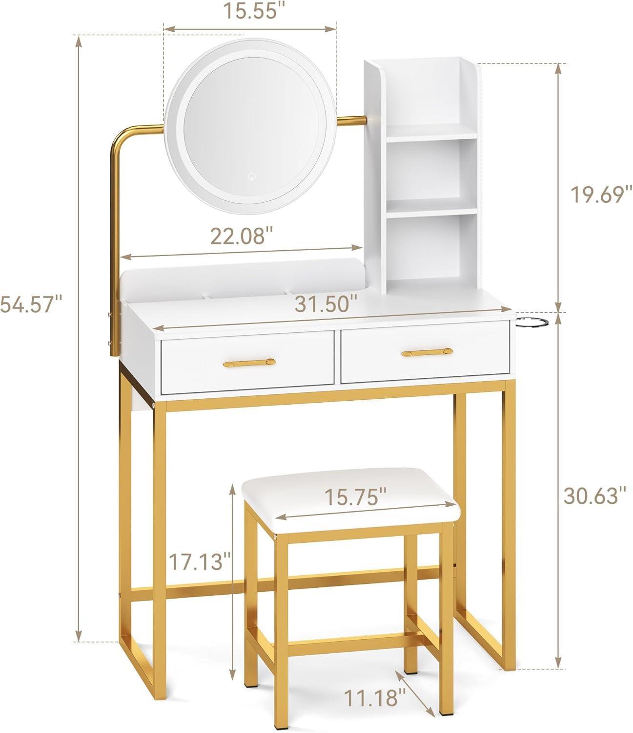 White Gold Vanity Console Table With Illuminated Mirror