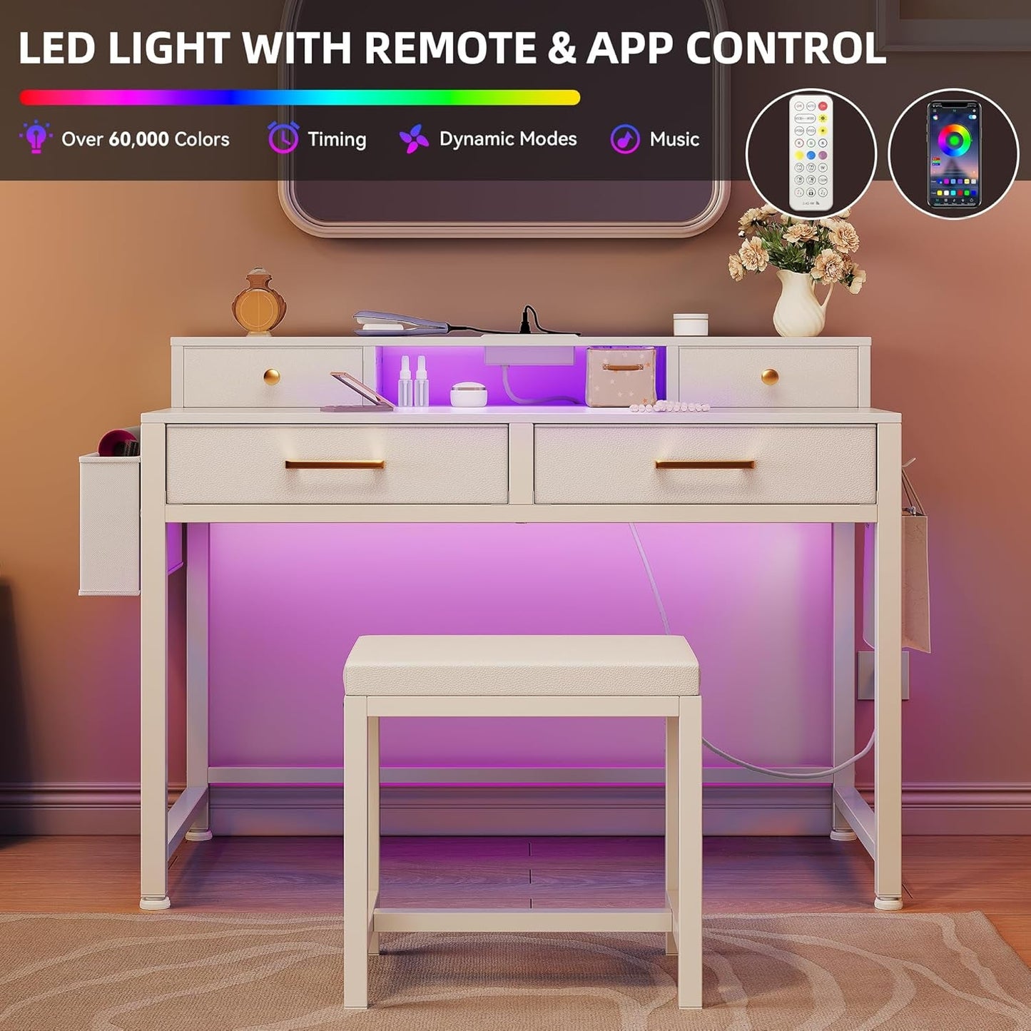 Compact Vanity Desk With Integrated RGB Illumination