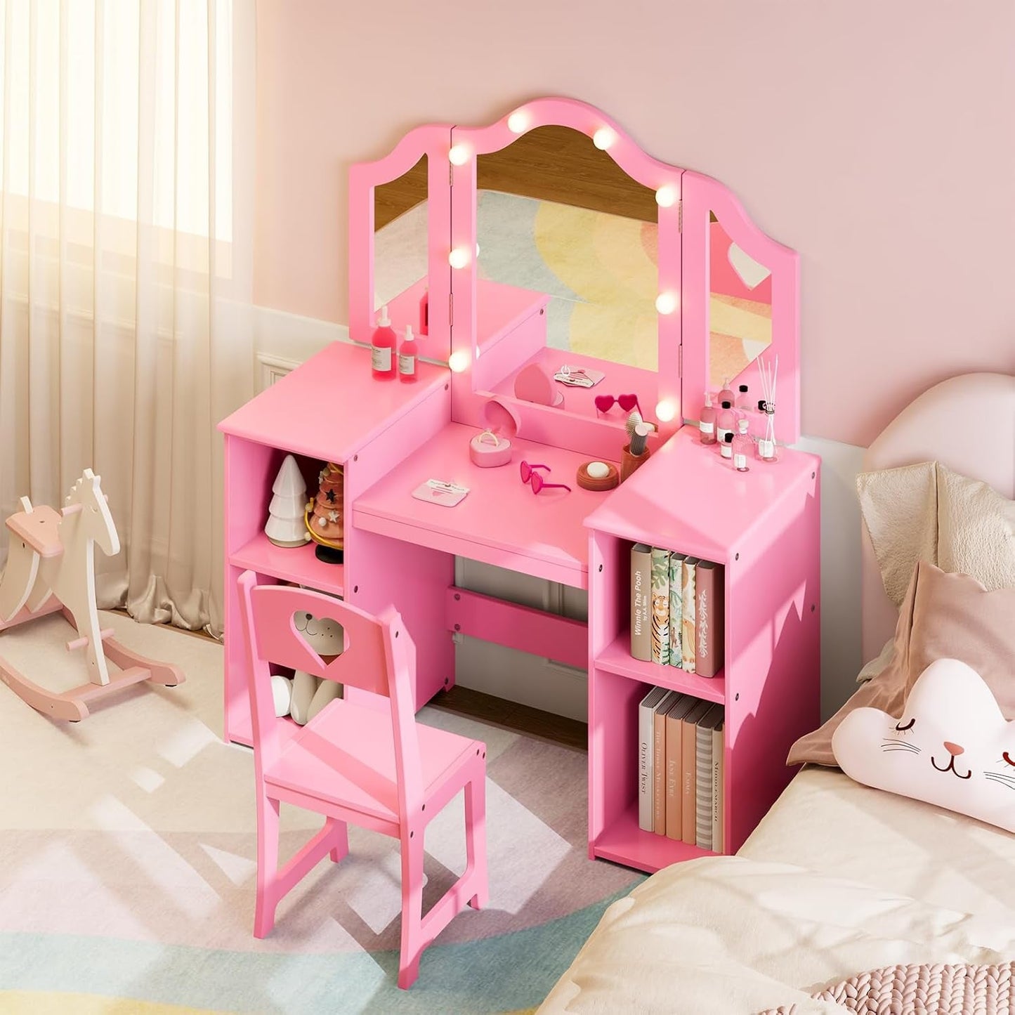 Kids Vanity Table With Princess Multifunctional Storage