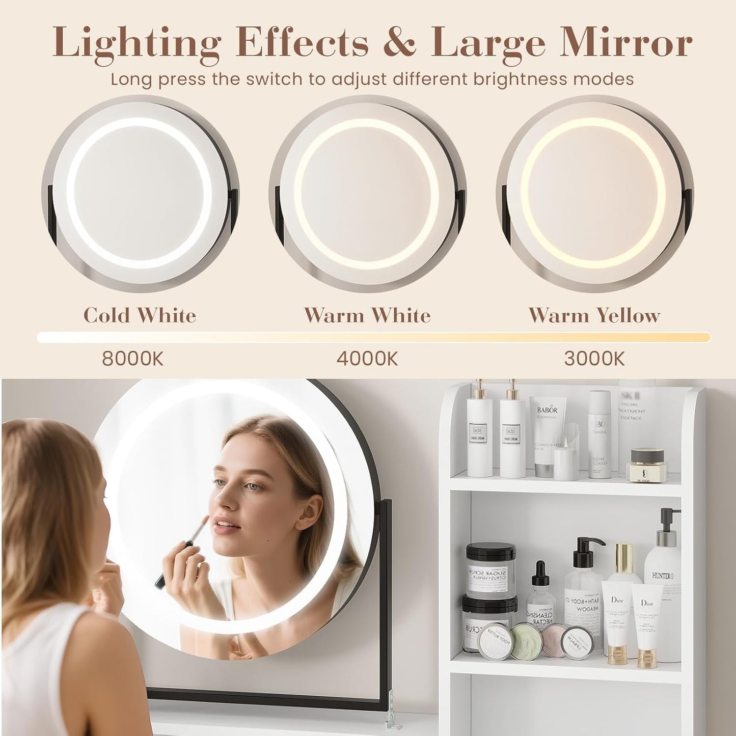 Professional Grade White Vanity Desk Rotating Mirror