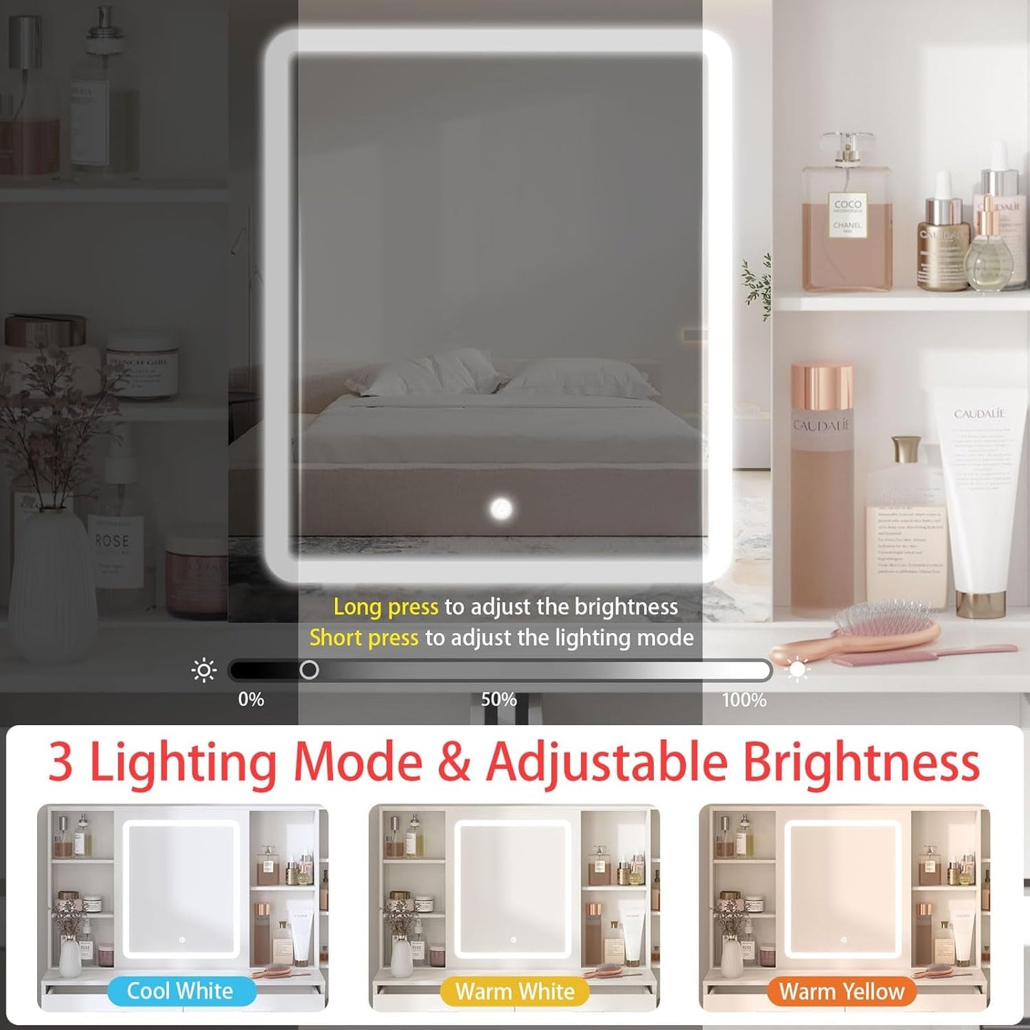 White Vanity Desk With Illuminated Mirror USB Charging Port