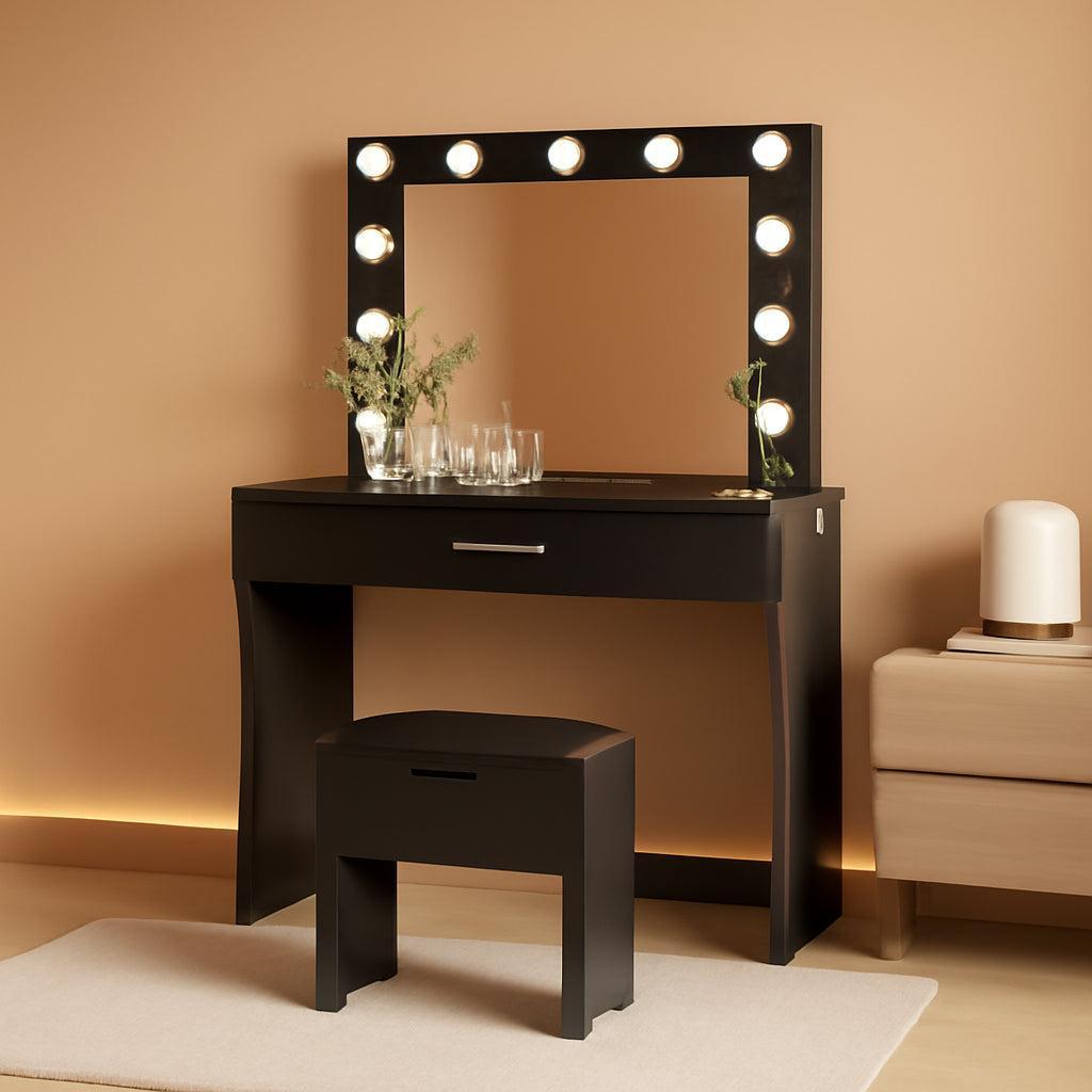 Black Illuminated Makeup Vanity Table With Lighting
