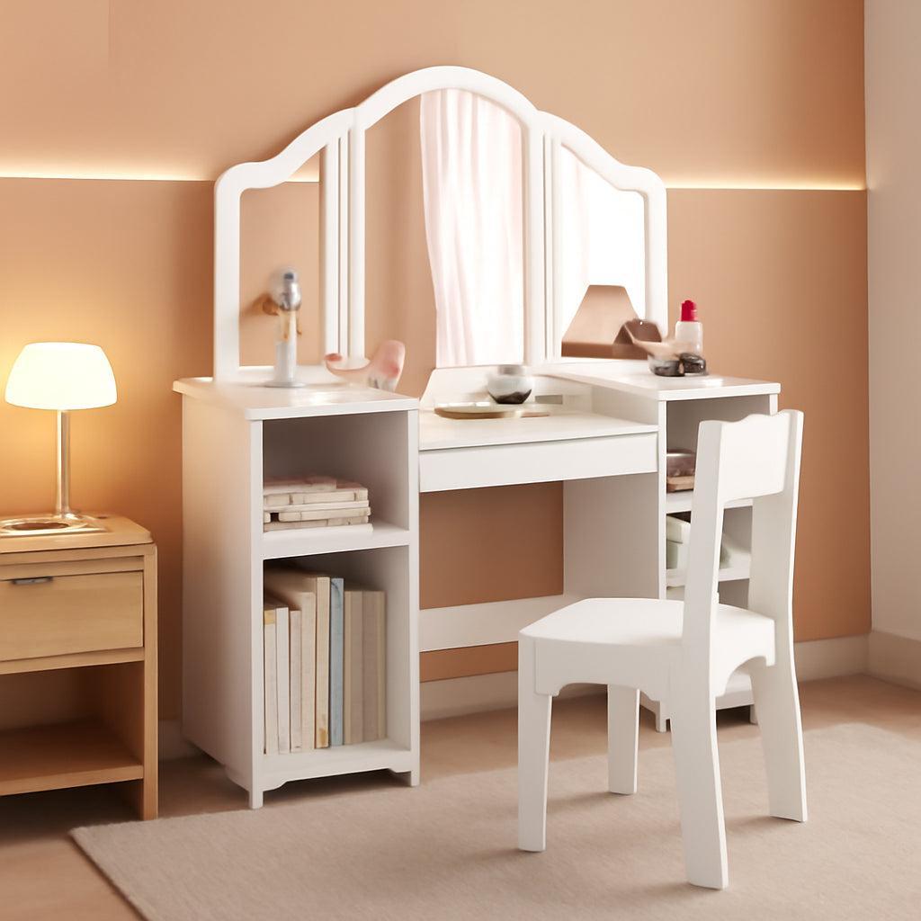 White Princess Vanity Desk Featuring Detachable Mirror