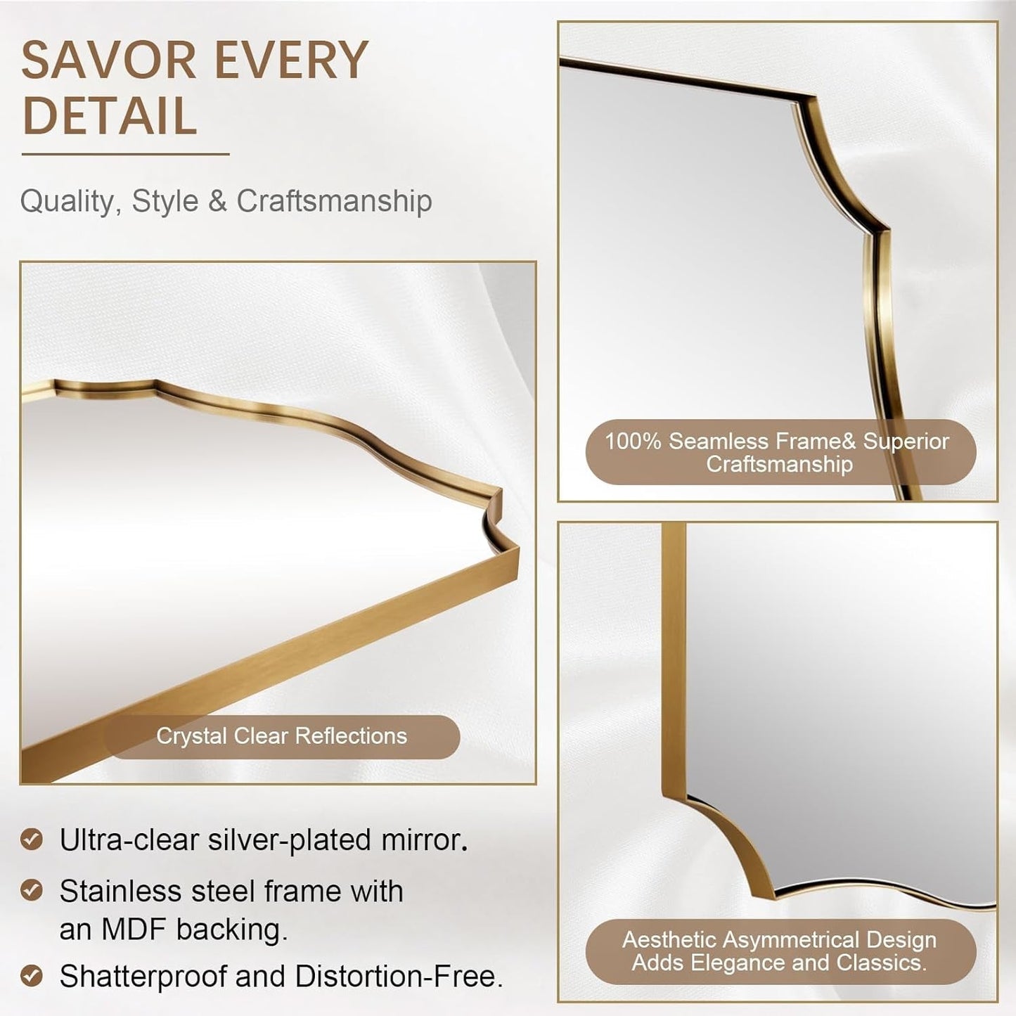 Stainless Steel Wall Mount Vanity Mirror 22x30 Asymmetrical Frame