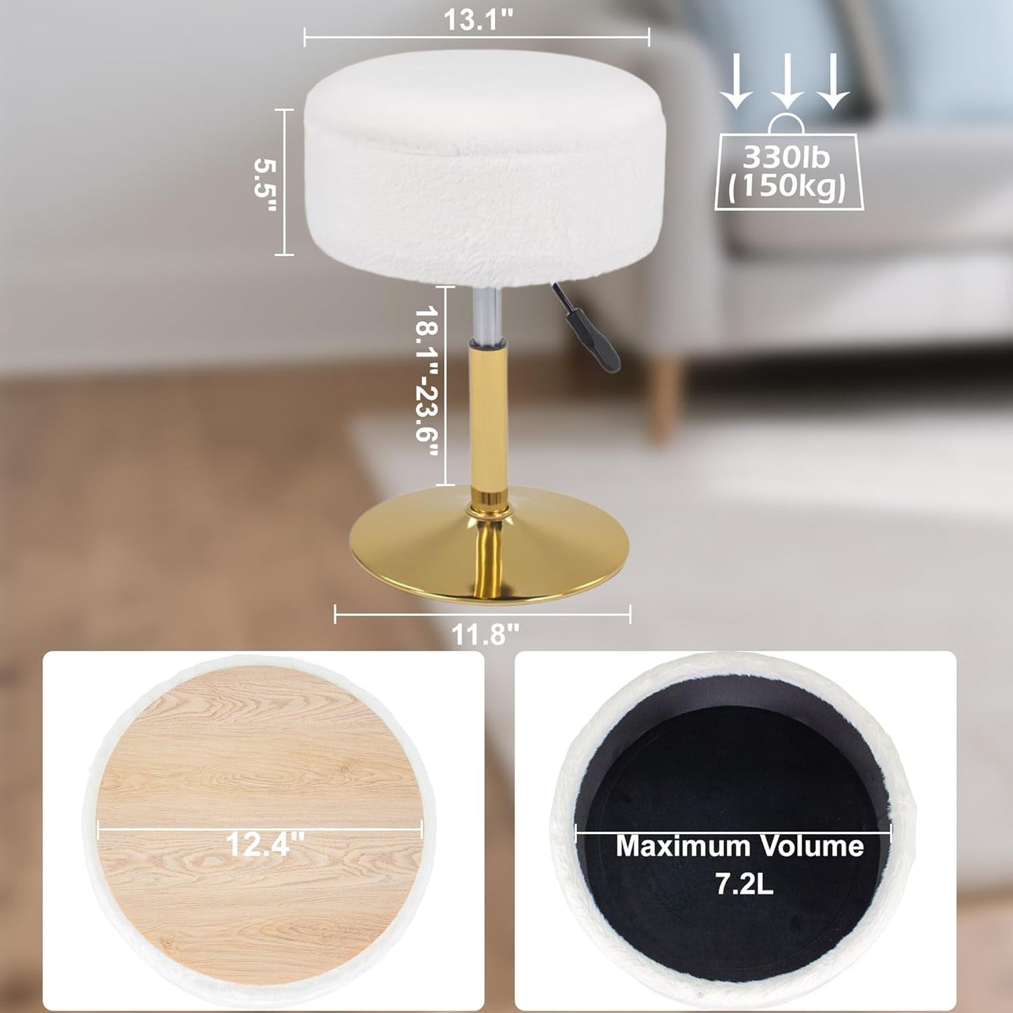 Velvet Upholstered Vanity Stool With Storage White