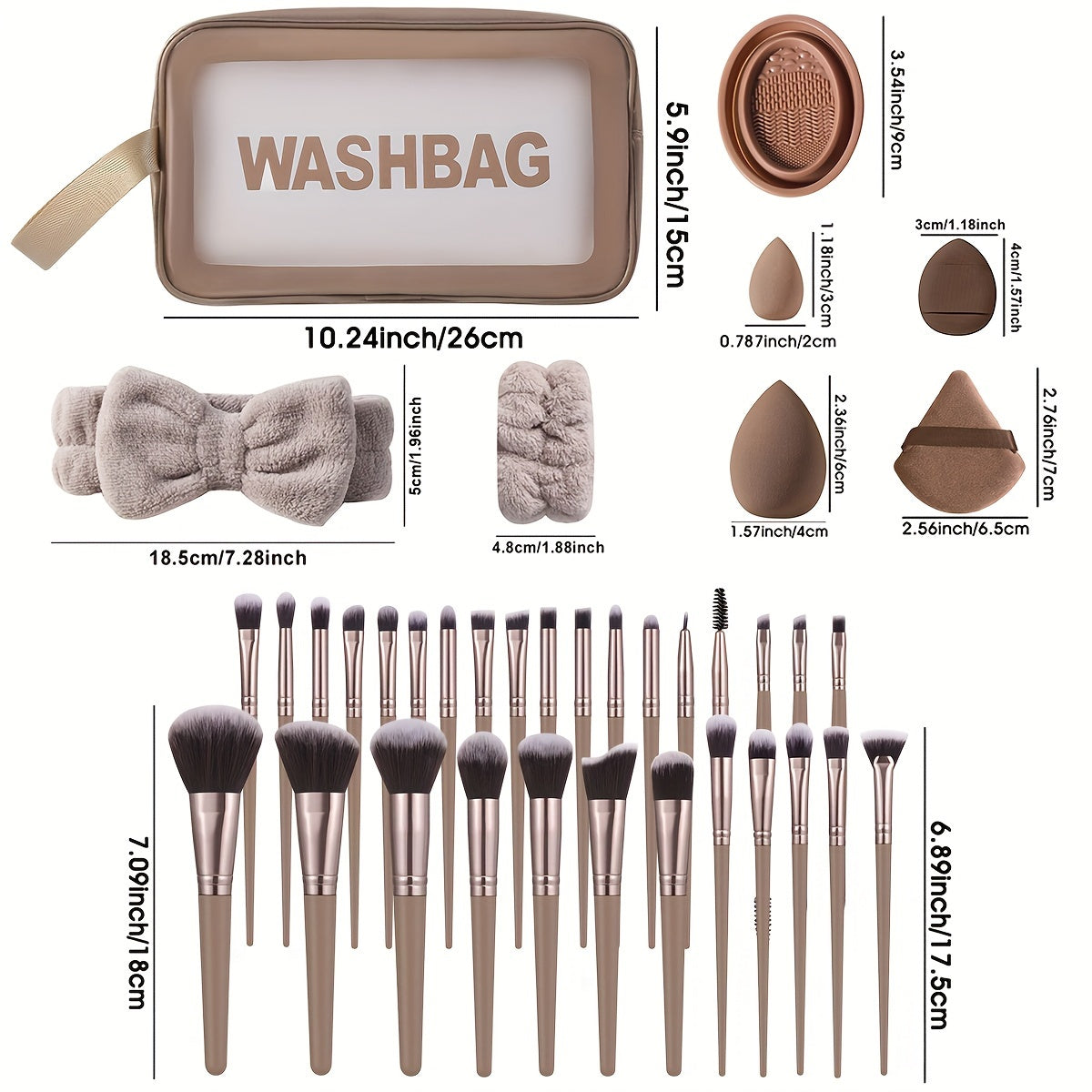 NNETM Coffee Makeup Brush Set with Sponges (55-Piece)