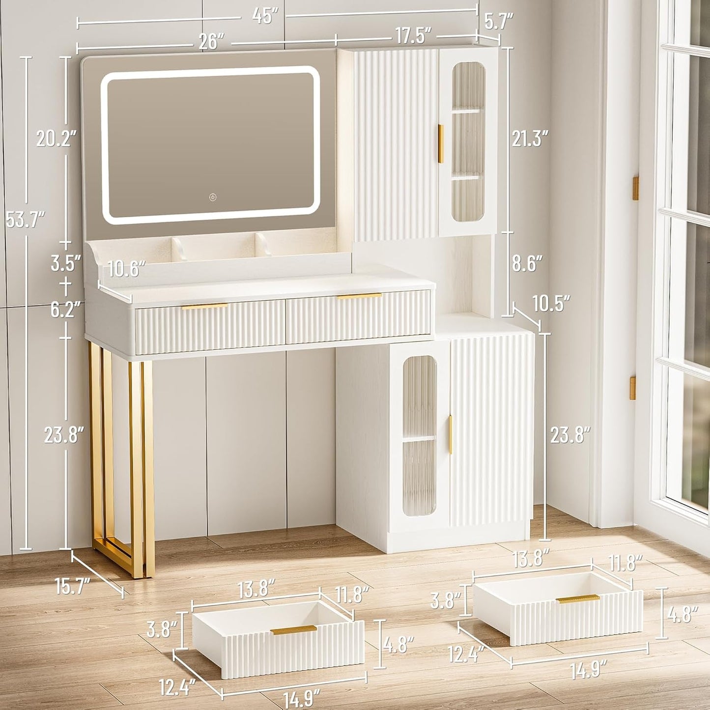 45-Inch Cosmetic Vanity Desk With LED Ambient Light