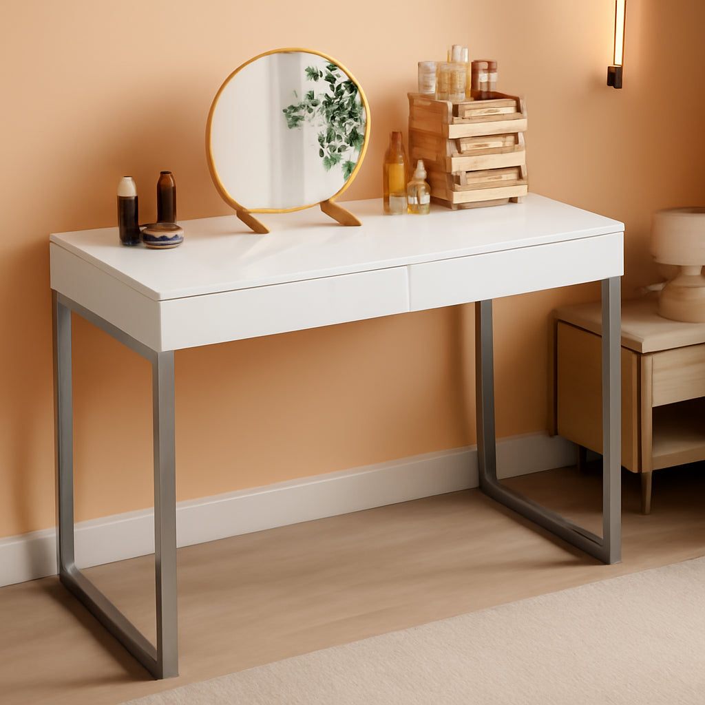 Vanity Desk 39 Inch High Gloss White Cosmetics Drawers
