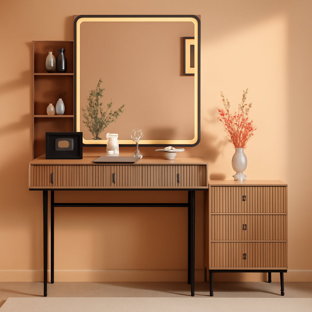 Large Vanity Desk Featuring Illuminated Dimming Mirror