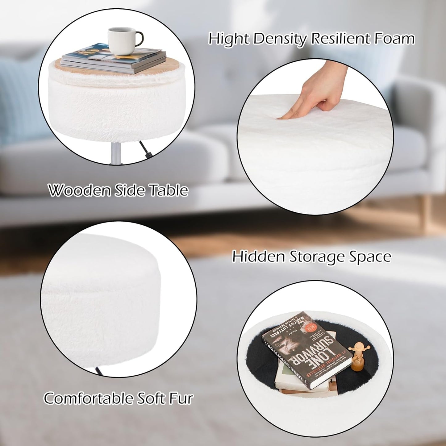 Velvet Upholstered Vanity Stool With Storage White