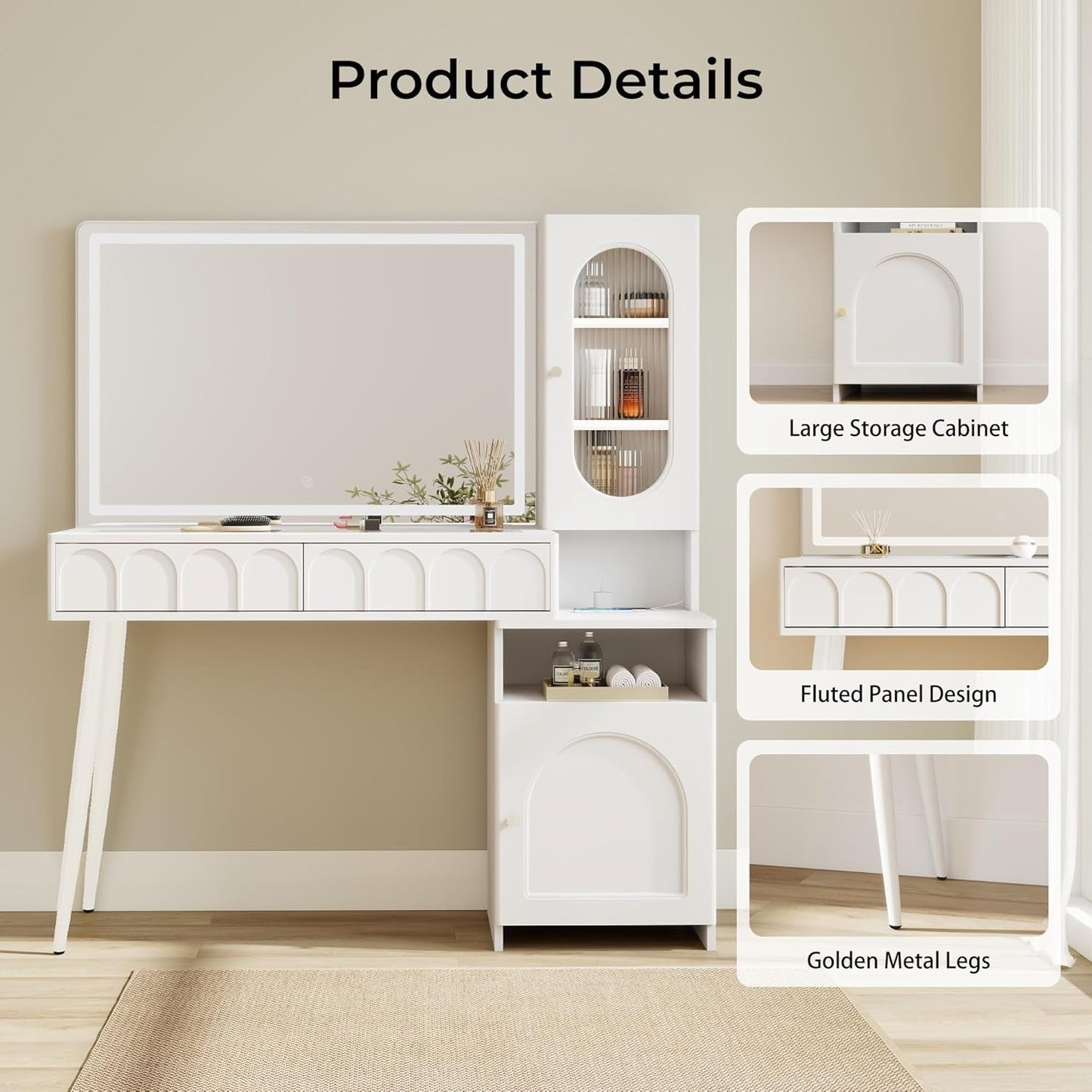 48 Inch Vanity Desk Mirror Adjustable Brightness White