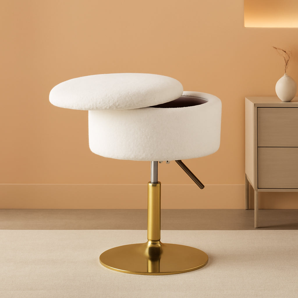 Velvet Upholstered Vanity Stool With Storage White