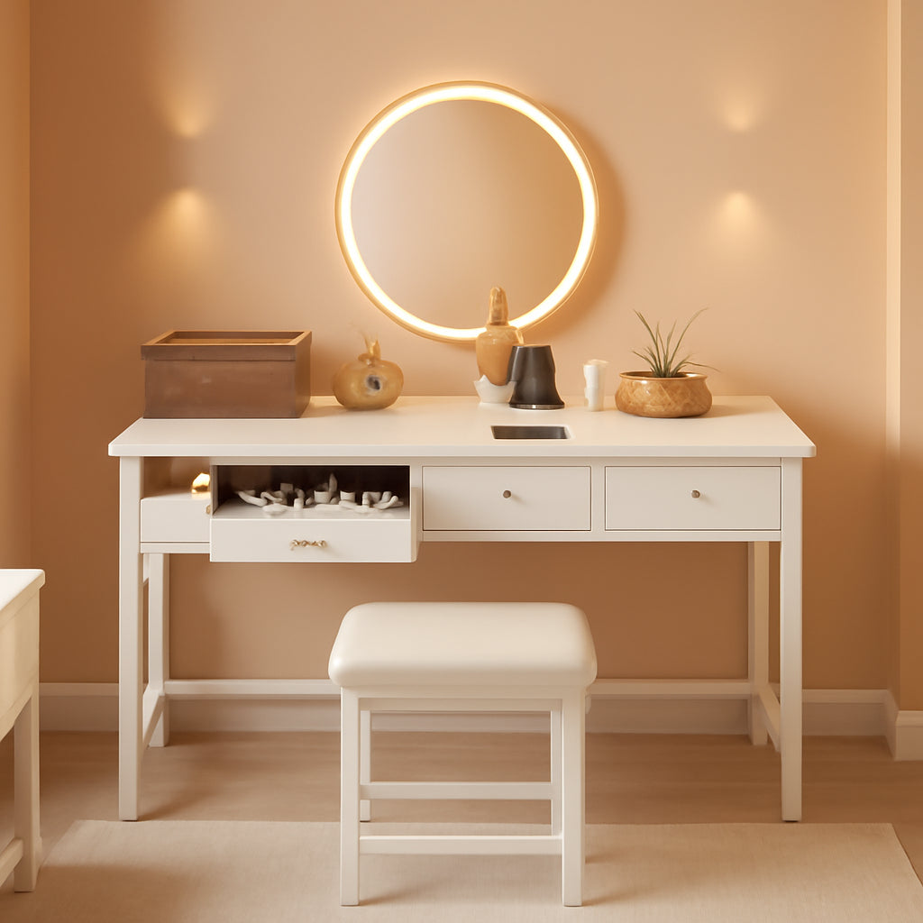 White Makeup Vanity Desk Illuminated Mirror 47 Inch