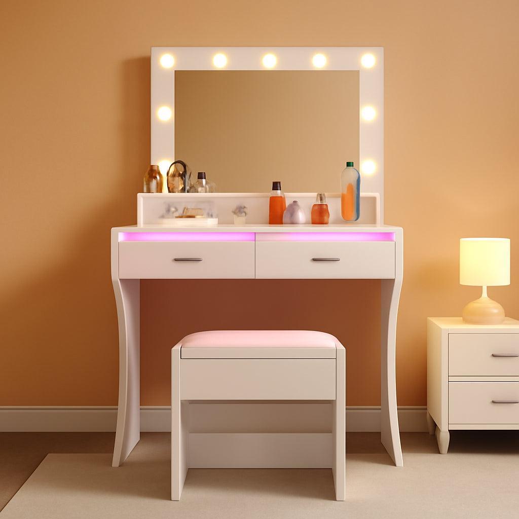 Small White Vanity Desk With RGB Ambient Illumination