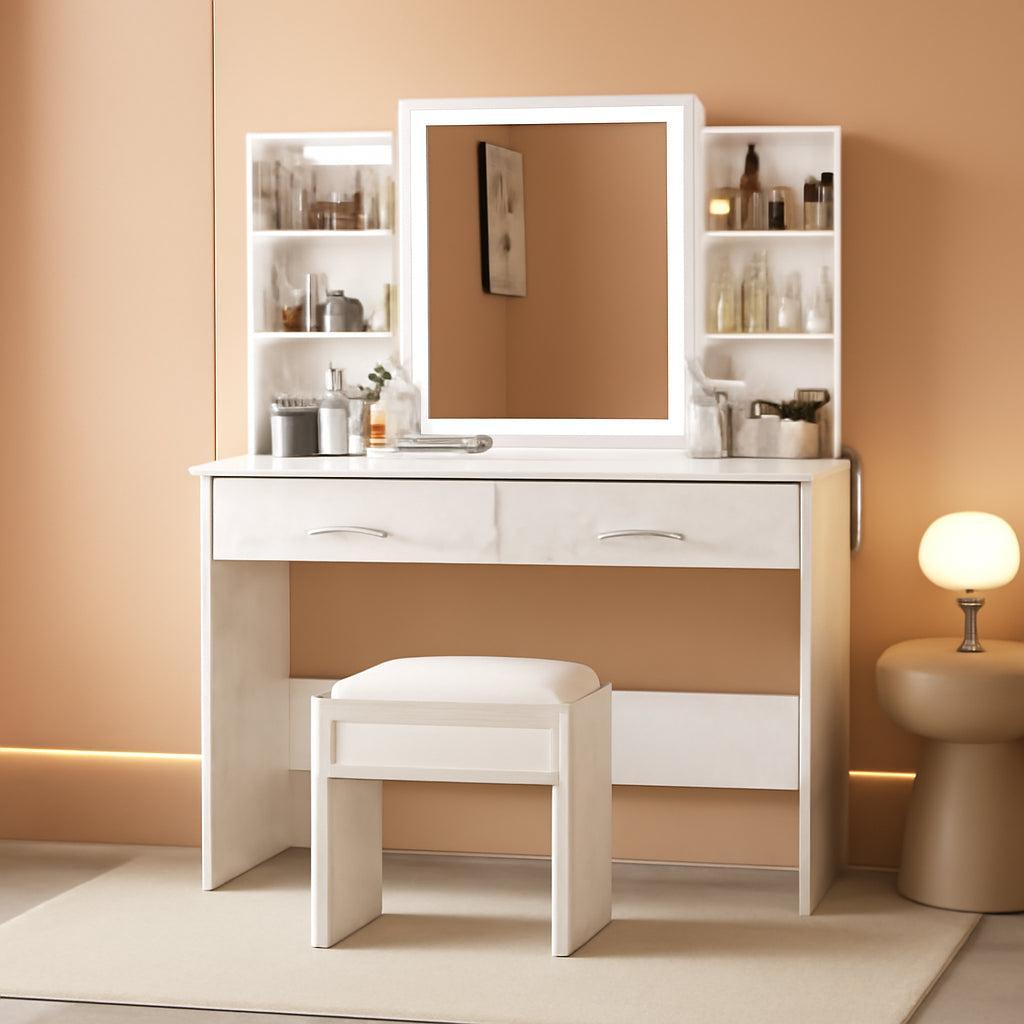 Marble White Vanity Desk With Premium Illumination