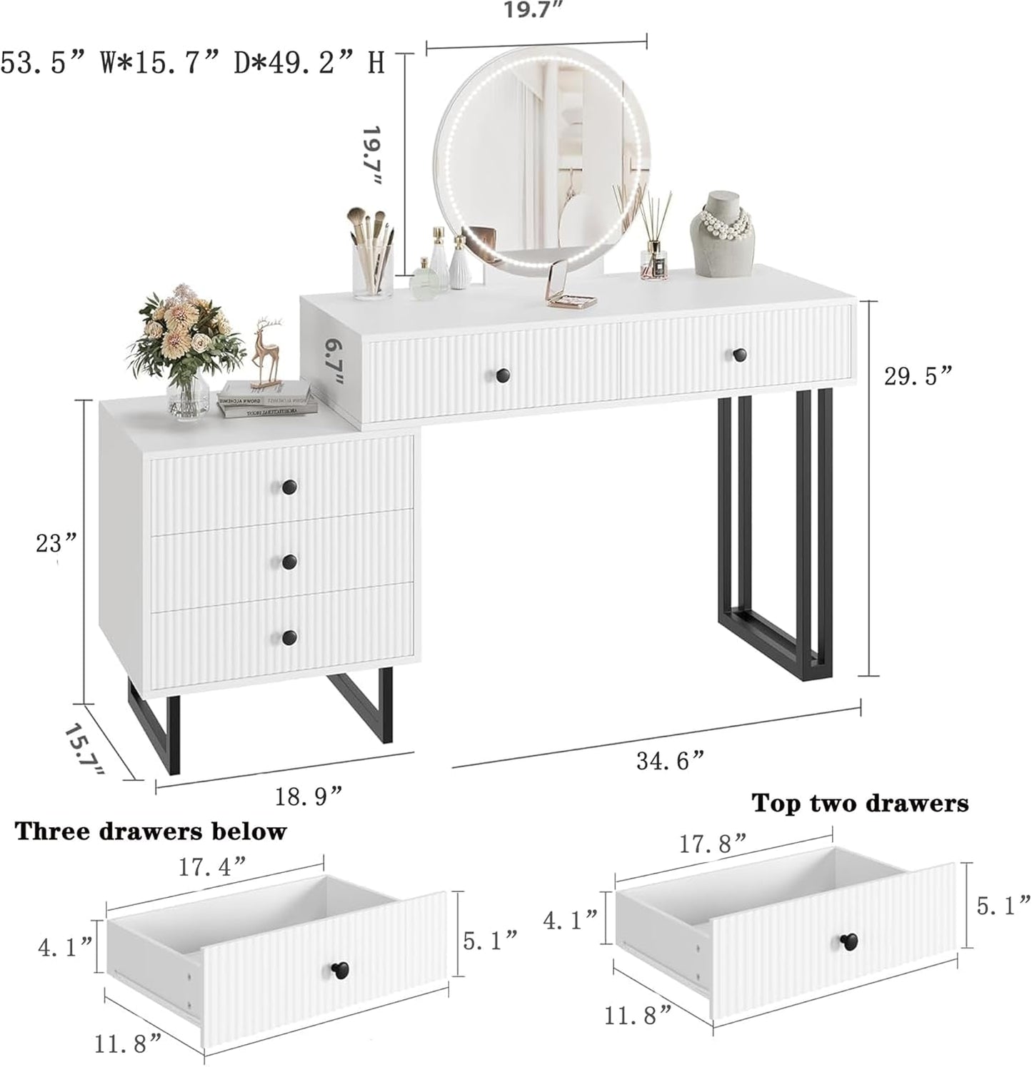 White Vanity Desk With Professionally Calibrated Lights
