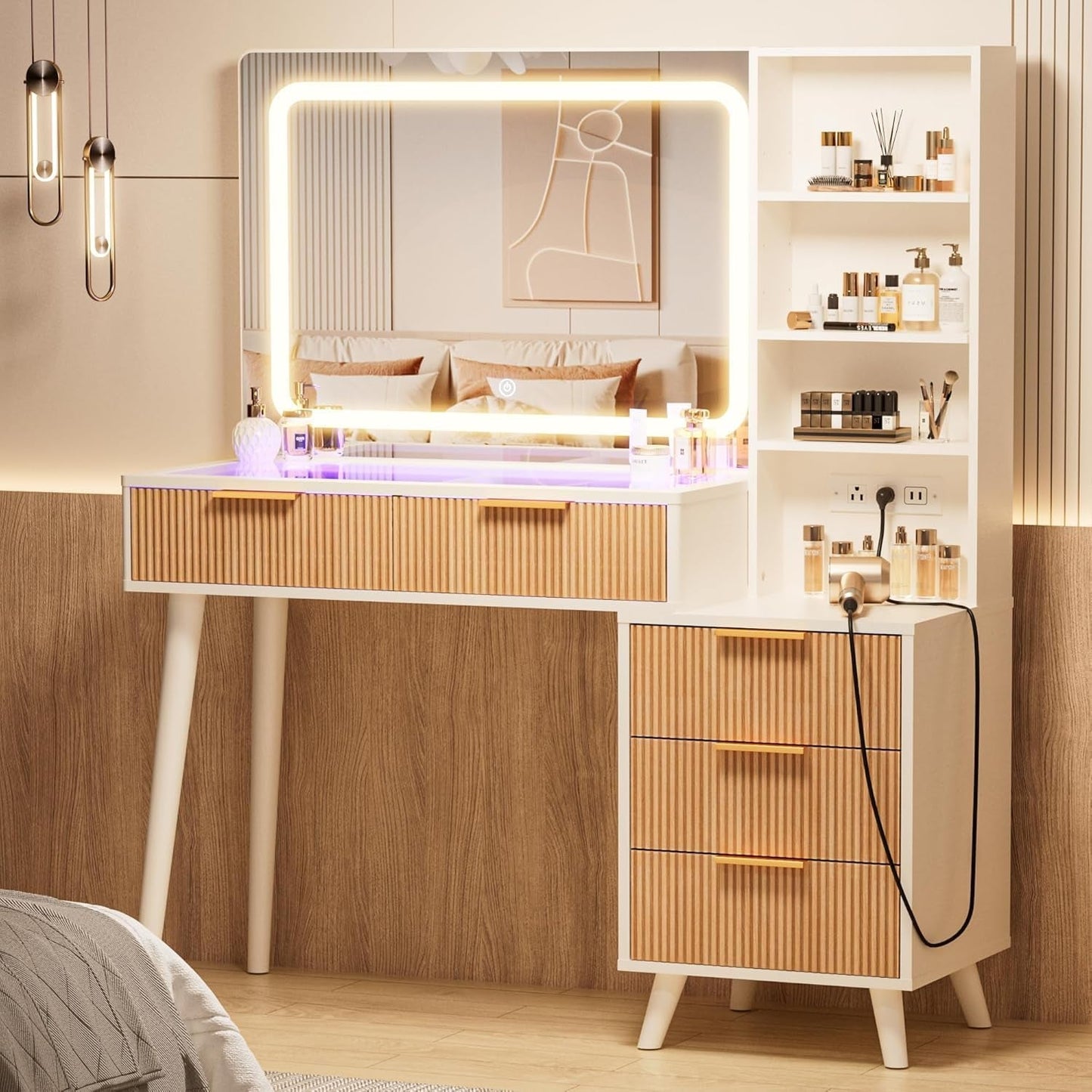 44 Inch Vanity Desk Includes Illuminated Makeup Mirror