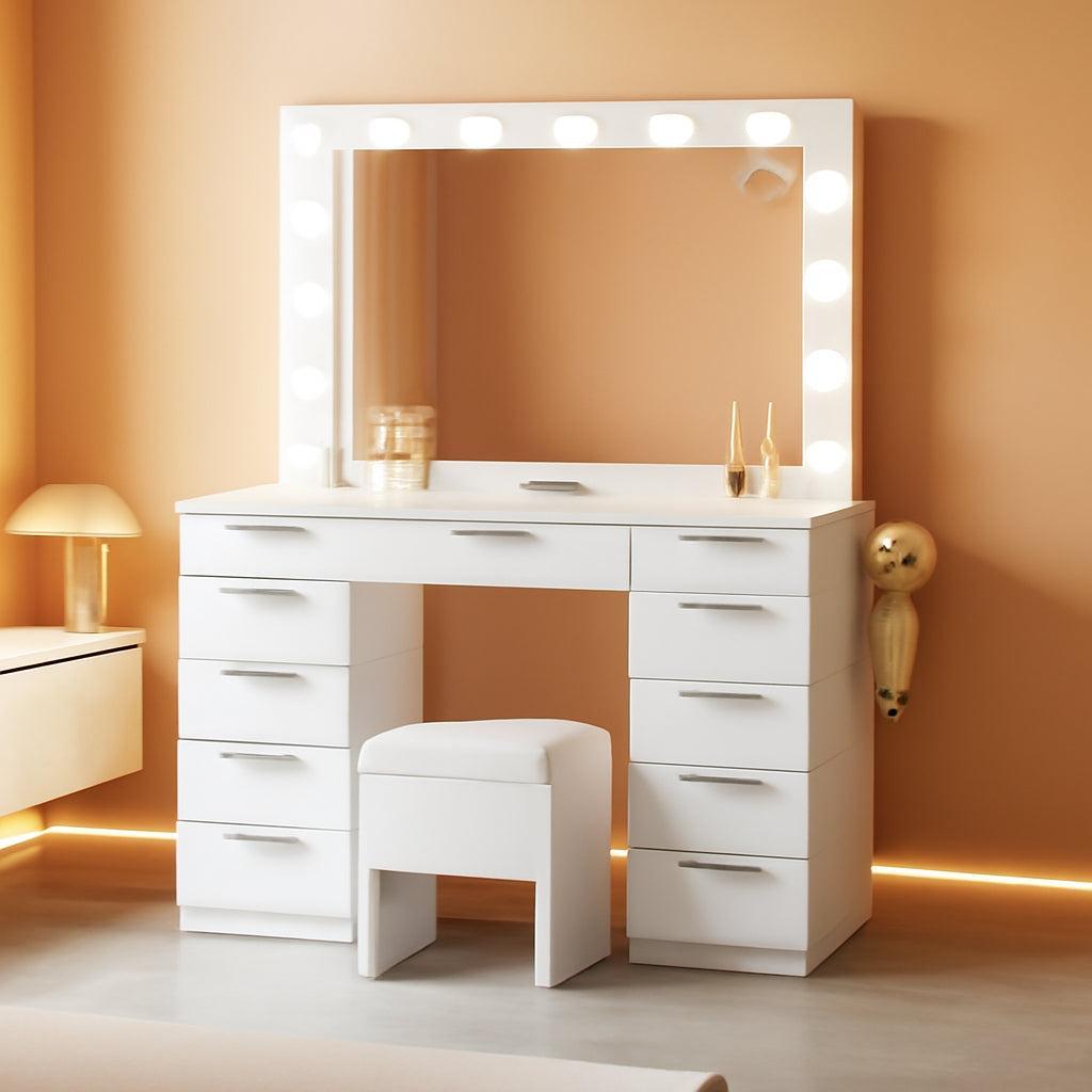 Premium Makeup Vanity With Illuminated Mirror Eleven Drawers