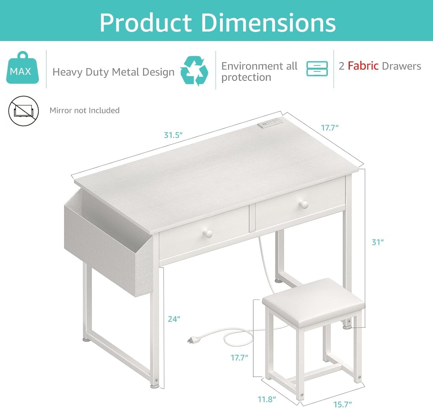 White Makeup Vanity Table With Integrated Charging