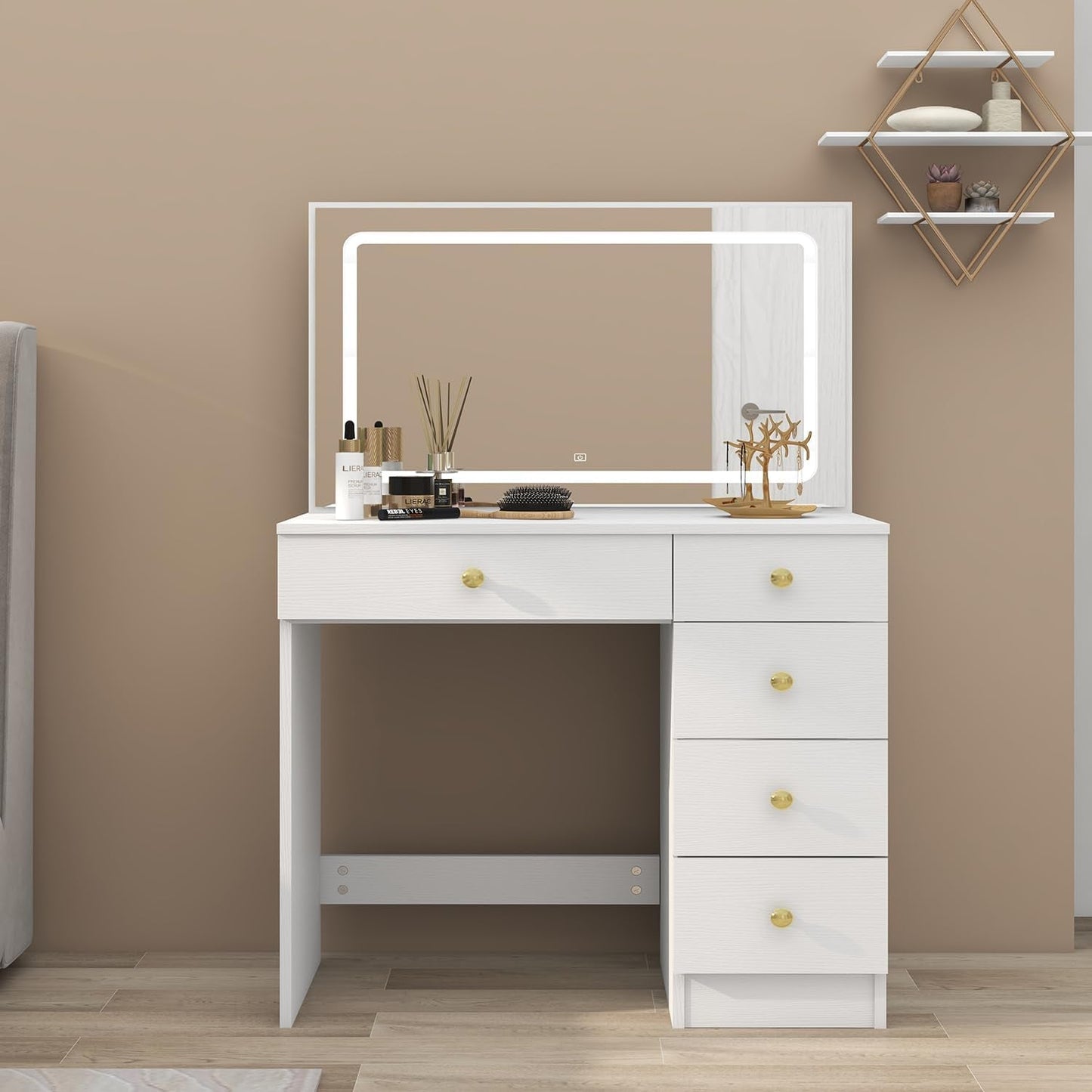 Makeup Vanity With Multicolor Lighting Mirror White