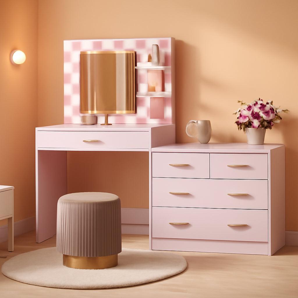 61 Inch Pink Vanity Desk With Illumination Control System