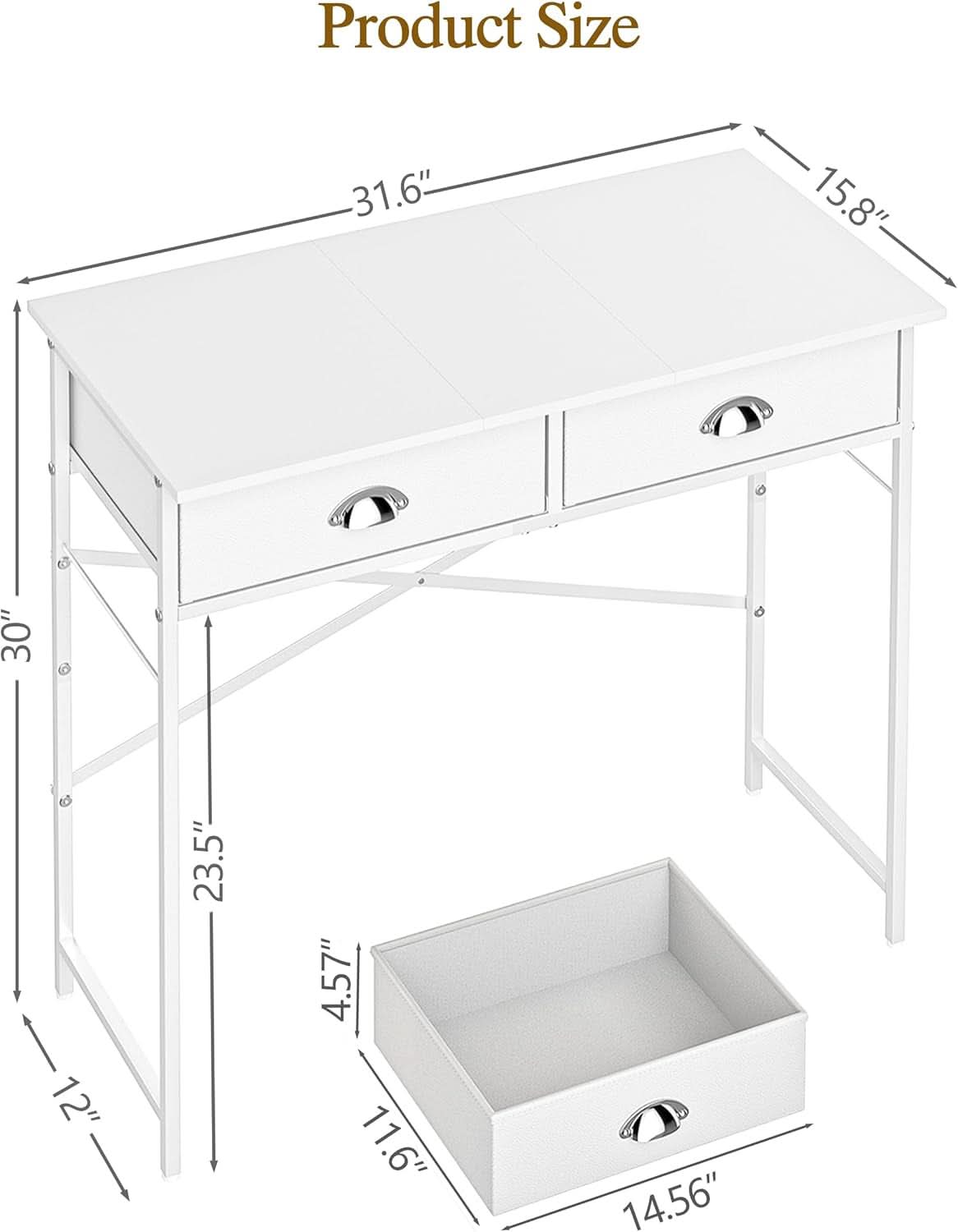 White 31.5 Inch Vanity Desk No Mirror Soft Fabric Drawers